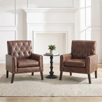 Mid Century Modern Accent Chair, Ivory Faux Leather Office Chair for Reception - Tufted Leather Club Chair for Living Room, Bedroom, or Waiting Room