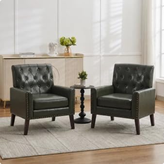 Mid Century Modern Accent Chair, Ivory Faux Leather Office Chair for Reception - Tufted Leather Club Chair for Living Room, Bedroom, or Waiting Room