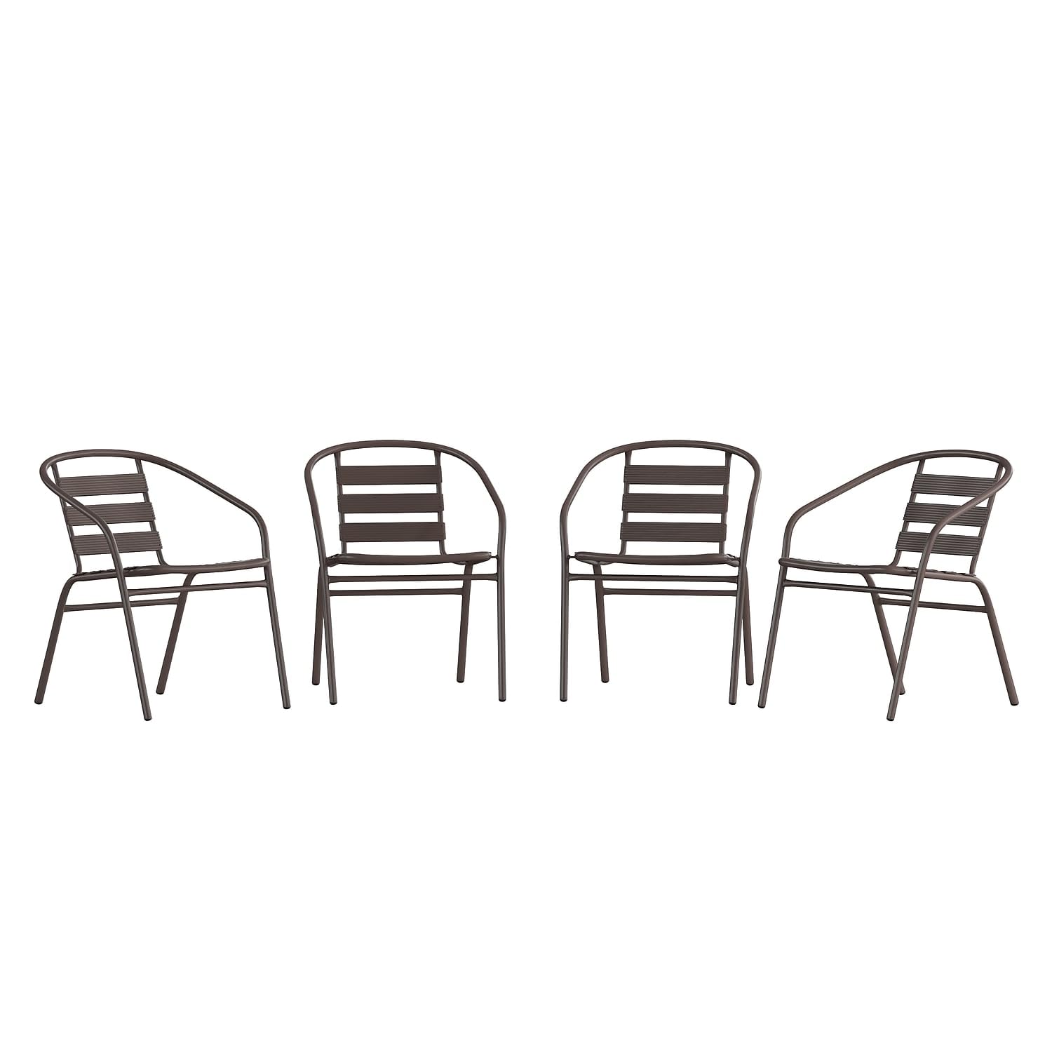 Flash Furniture Aluminum Slat Back Stacking Outdoor Restaurant Chairs, Modern Stackable Patio Chairs for Restaurants, Set of 4, Black