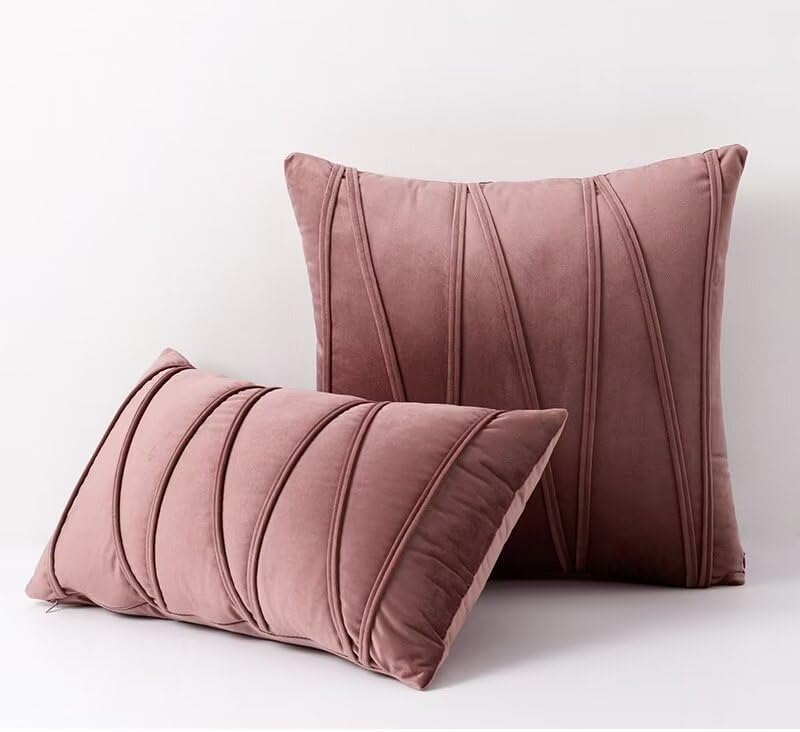 Dusty Rose Set of 2 Velvet Throw Pillows,Deluxe Solid Color Decorative Square Throw Pillows Lumbar Pillow Decor Floor Cushion Pillow for Couch Bay Window Office