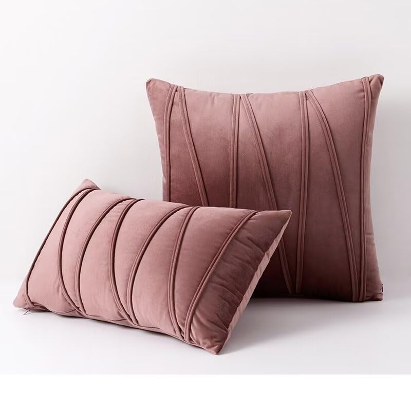 Dusty Rose Set of 2 Velvet Throw Pillows,Deluxe Solid Color Decorative Square Throw Pillows Lumbar Pillow Decor Floor Cushion Pillow for Couch Bay Window Office