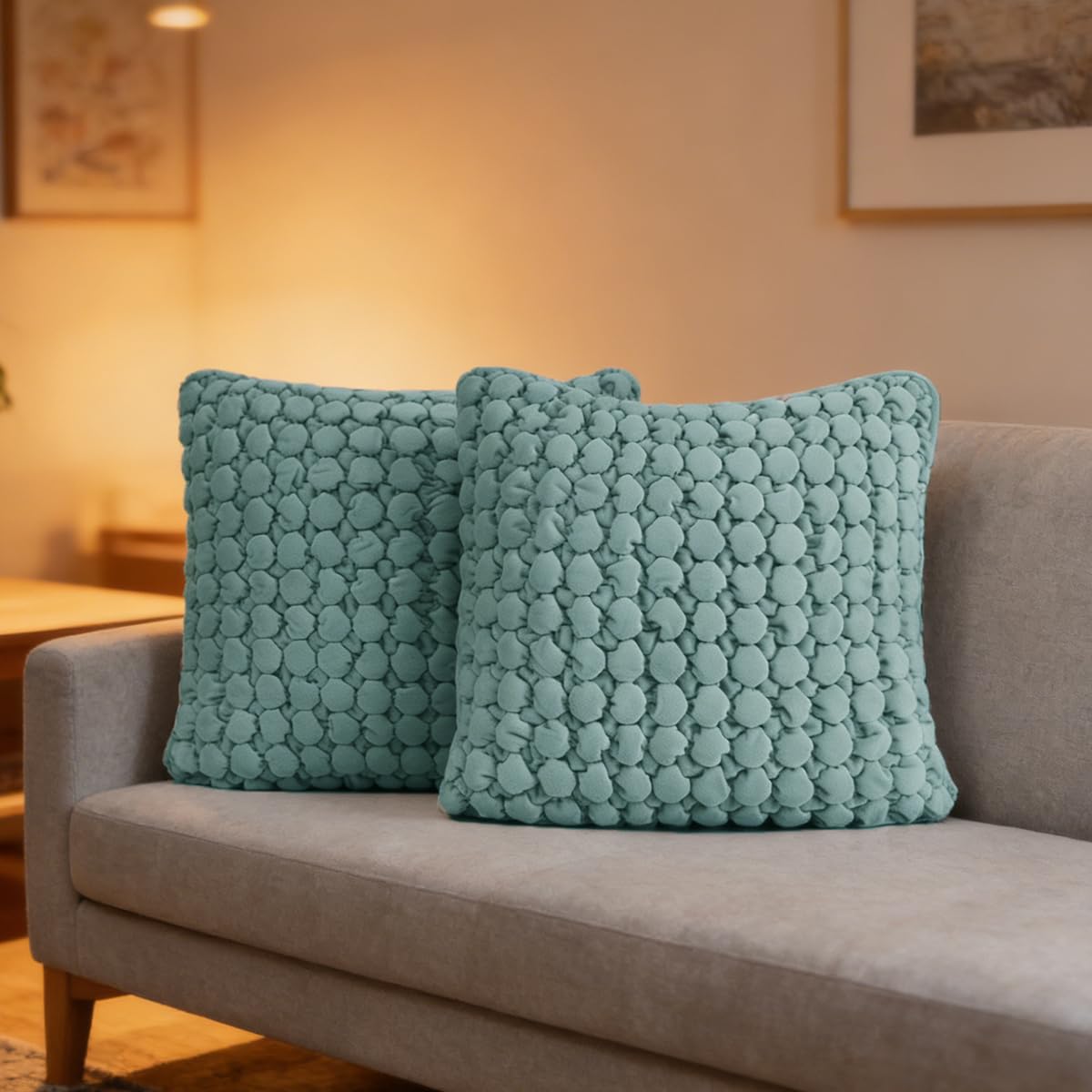 Pillow Covers 24x24 Set of 2 Velvet Euro Shams Decorative Farmhouse Pillowcases Boho Square Cushion Covers Soft Bubble Texture for Couch Sofa Bed Bedroom Car Living Room,Blue