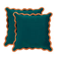 MONDAY MOOSE Decorative Throw Pillow Covers Cushion Cases, Set of 2 Soft Velvet Scalloped Wavy Edge Designs, Pillow Inserts Not Included (22x22 inch, Light Green/Light Blue)