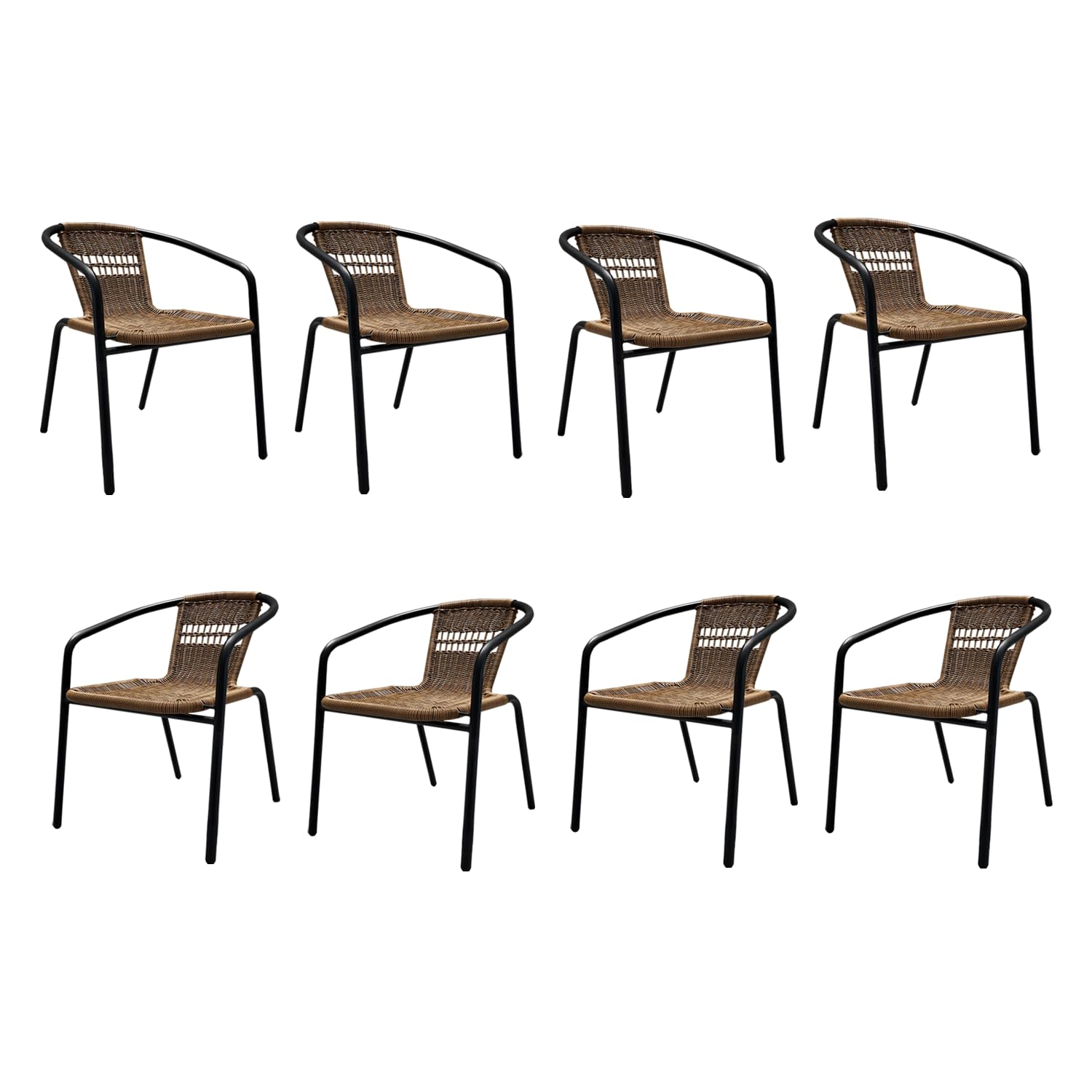 4 Pack Brown Stackable Outdoor Rattan Chairs, All-Weather Patio Seating for Balcony Porch Lawn, Small Patio Furniture Set for Front Porch Decor & Outdoor Spaces