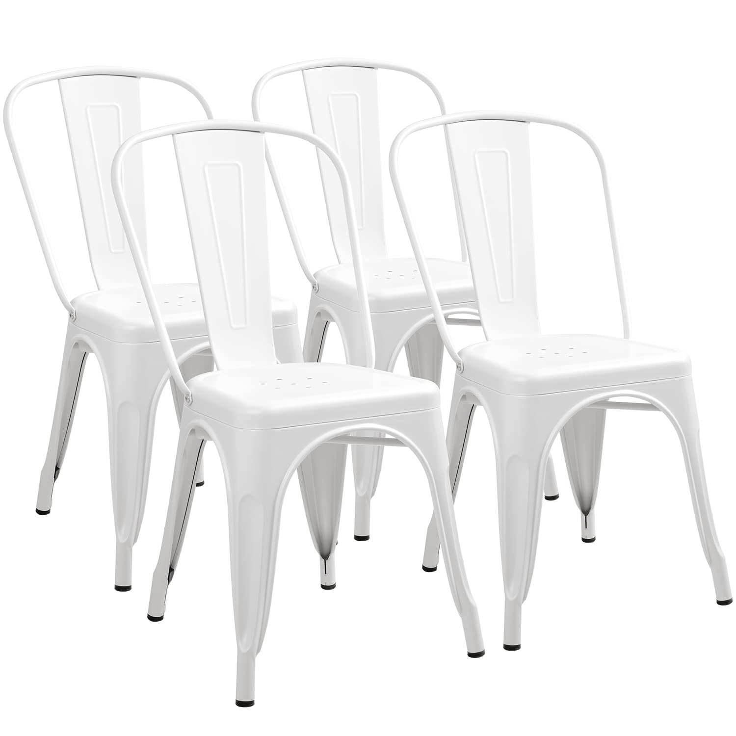 Furmax Metal Dining Chair Indoor Outdoor Use Stackable Classic Trattoria Chair Chic Dining Bistro Cafe Side Metal Chairs Set of 4 (Gun)