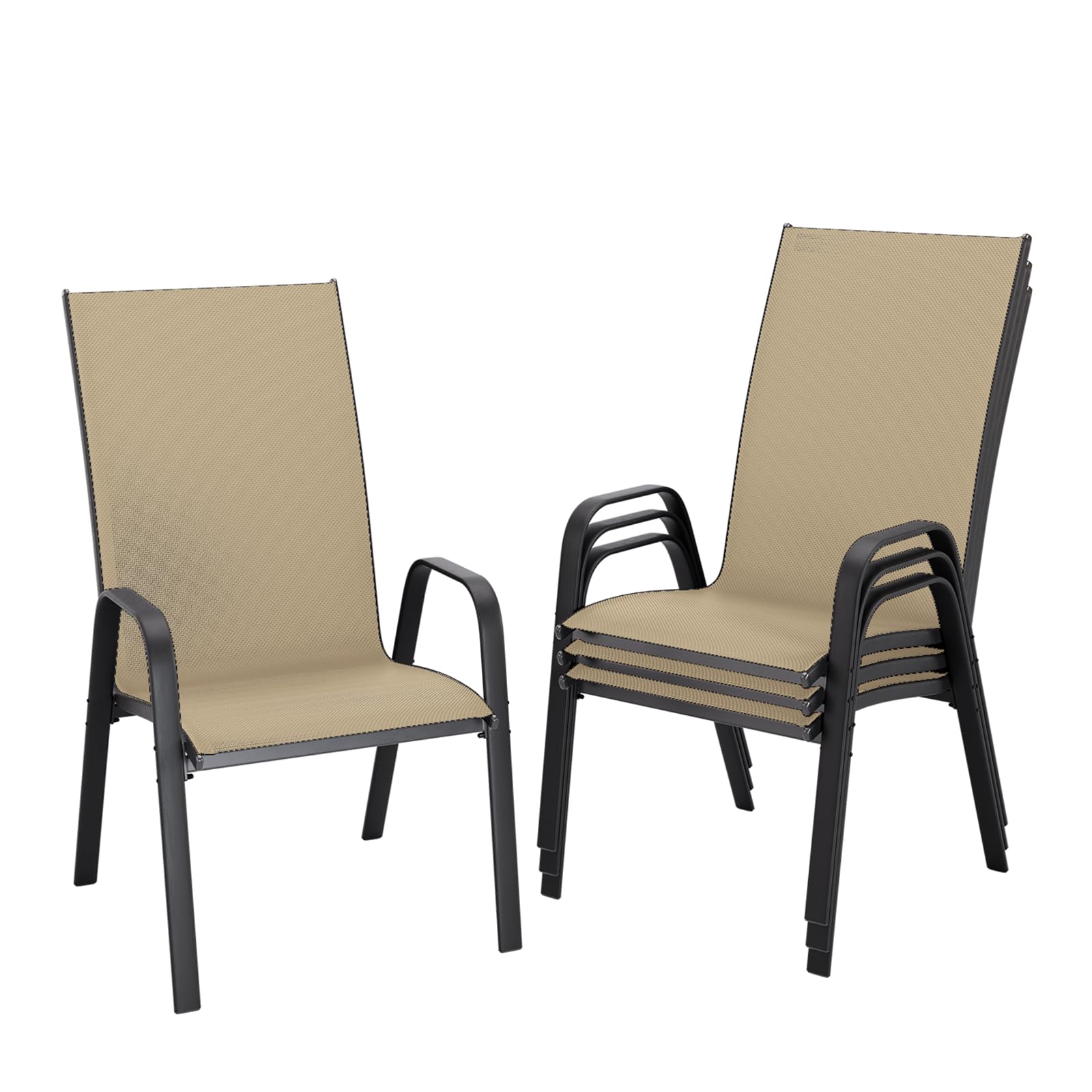 JEAREY Patio Dining Chairs Set of 4, Outdoor Stackable Dining Furniture Set, All Weather Dining Set for Lawn, Garden, Backyard, Poolside, Deep Gray