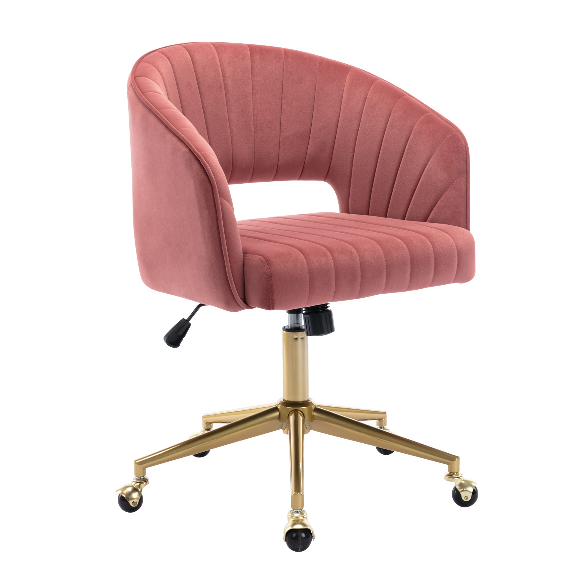 Home Office Chair Swivel Velvet Desk Chair Accent Armchair Upholstered Modern Tufted Chairs with Gold Base for Girls Women Ergonomic Study Seat Computer Task Stools for Living Room(Cream)