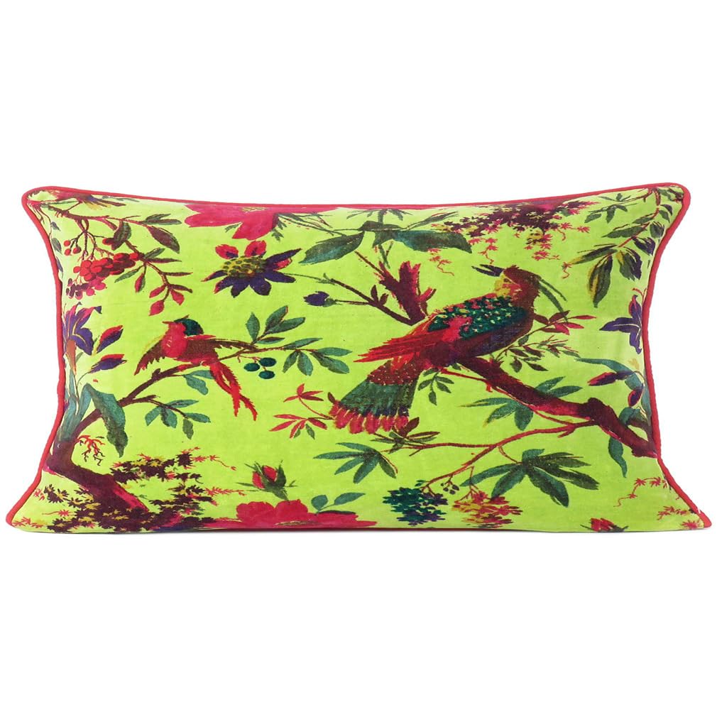 24x24 inch Burgundy Red Velvet Floral Flower Bird Throw Pillow Sofa Cushion Cover Case Couch Bohemian Accent Colorful Boho Chic Indian Handmade Cover Only