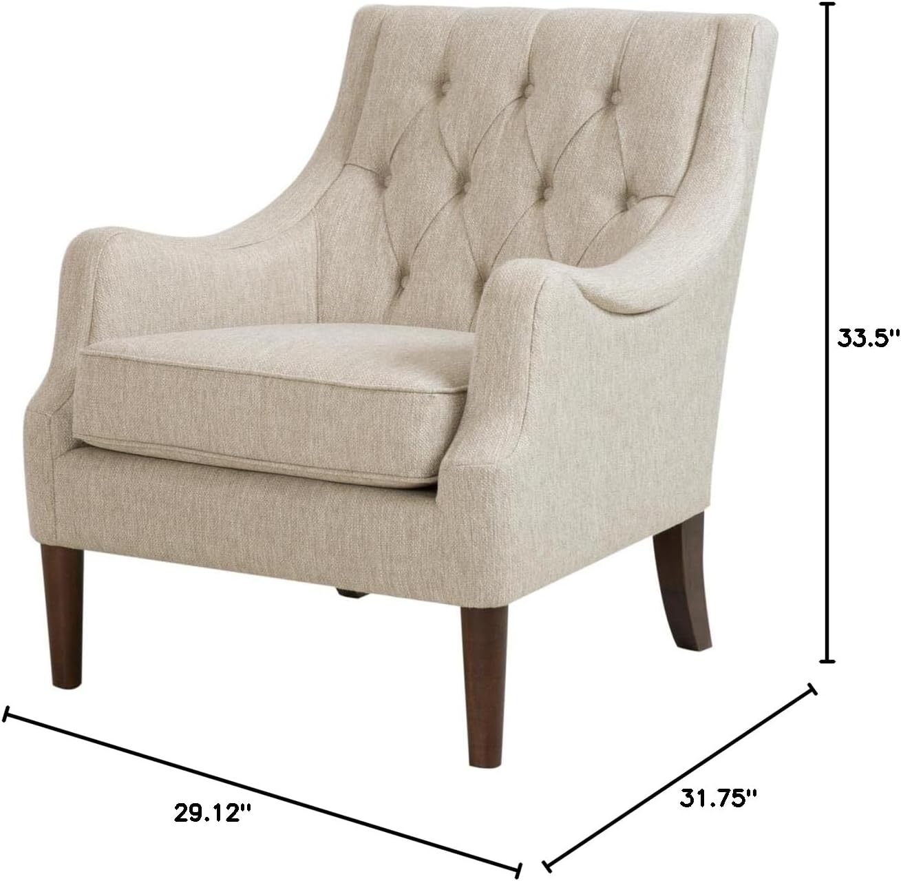 Madison Park Accent Chair for Living Room, Upholstered Button Tufted Back, Removable 5.75" T Seat Cushion, Solid Wood Legs, Modern Accent Armchair Family Room Furniture, Bedroom Chair, 29.25"W Beige