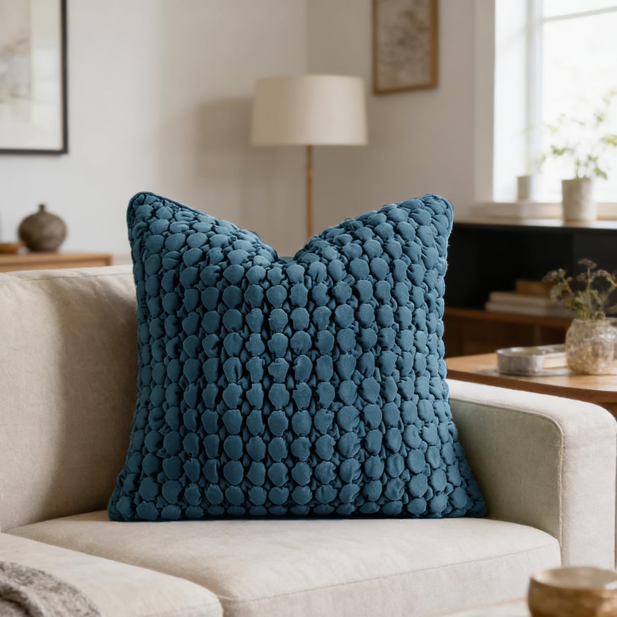 Pillow Covers 24x24 Set of 2 Velvet Euro Shams Decorative Farmhouse Pillowcases Boho Square Cushion Covers Soft Bubble Texture for Couch Sofa Bed Bedroom Car Living Room,Blue
