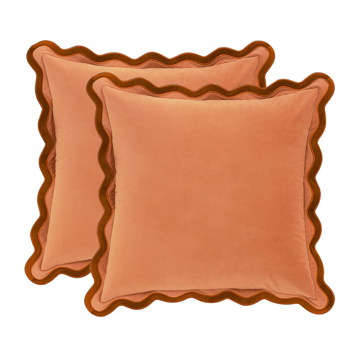 MONDAY MOOSE Decorative Throw Pillow Covers Cushion Cases, Set of 2 Soft Velvet Scalloped Wavy Edge Designs, Pillow Inserts Not Included (22x22 inch, Light Green/Light Blue)