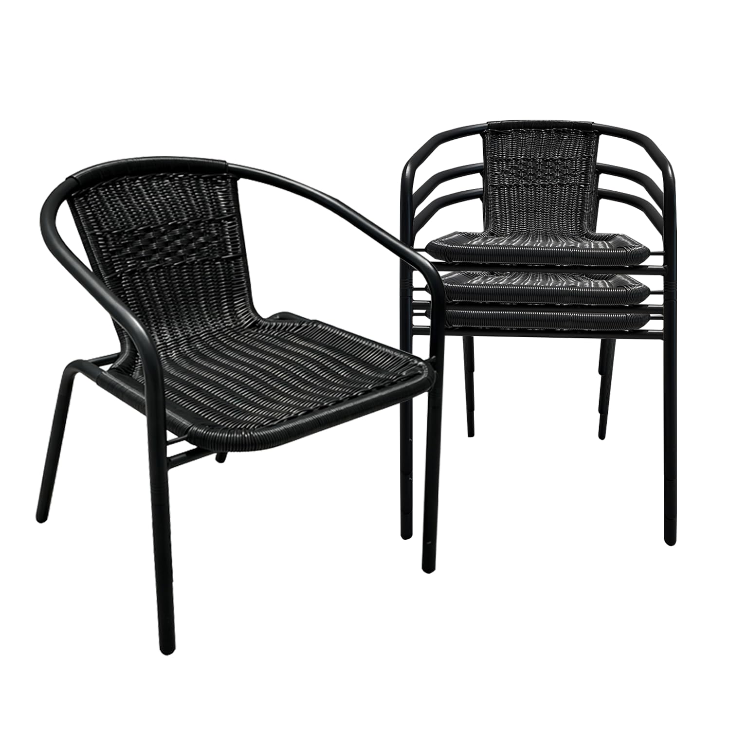 4 Pack Brown Stackable Outdoor Rattan Chairs, All-Weather Patio Seating for Balcony Porch Lawn, Small Patio Furniture Set for Front Porch Decor & Outdoor Spaces
