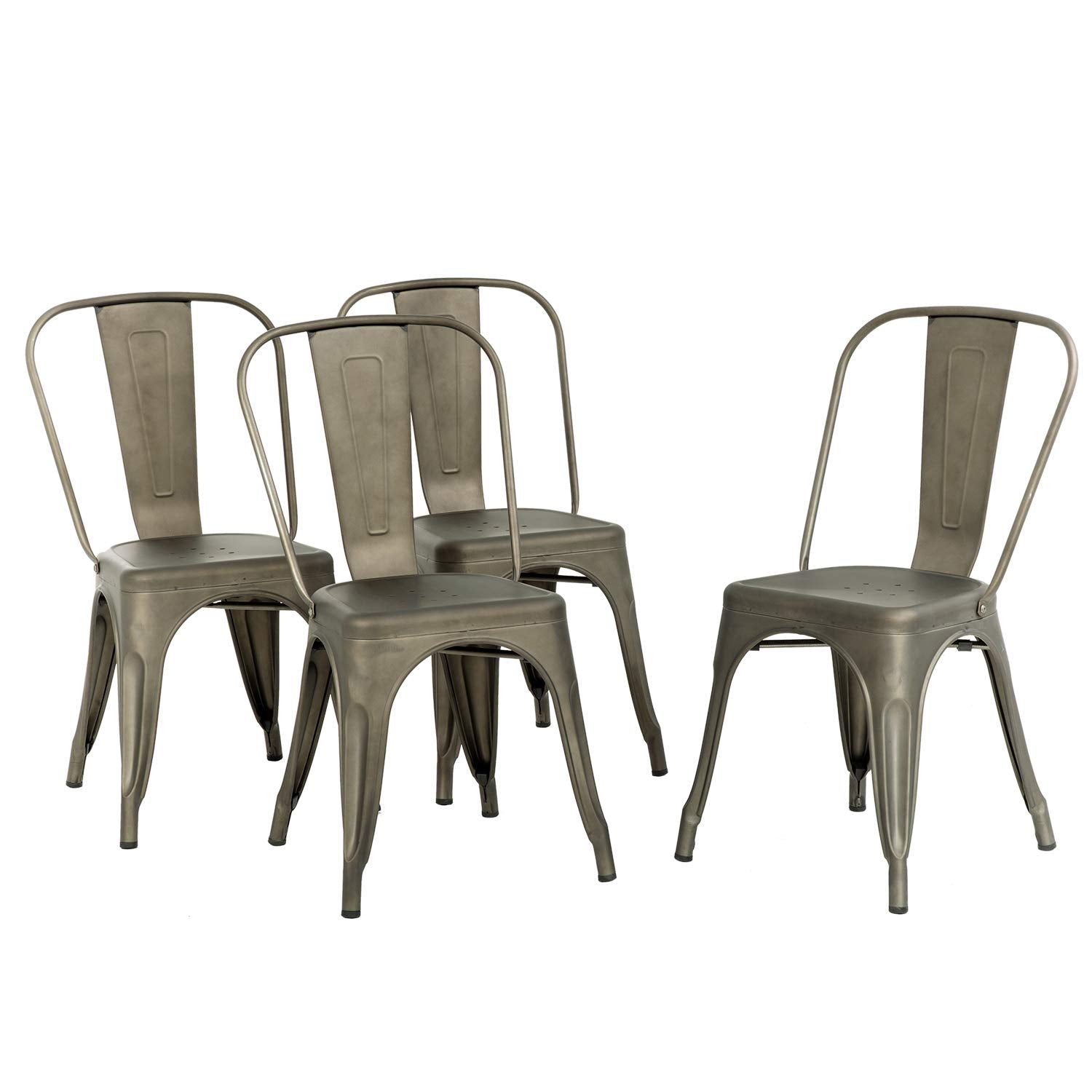 FDW | Metal Dining Chairs | Set of 4 | Black | Stackable Tolix Side Chairs with Backrest | Scratch-Resistant | Non-Slip Feet | Indoor/Outdoor Use | 330 lbs Capacity | for Kitchen & Restaurant
