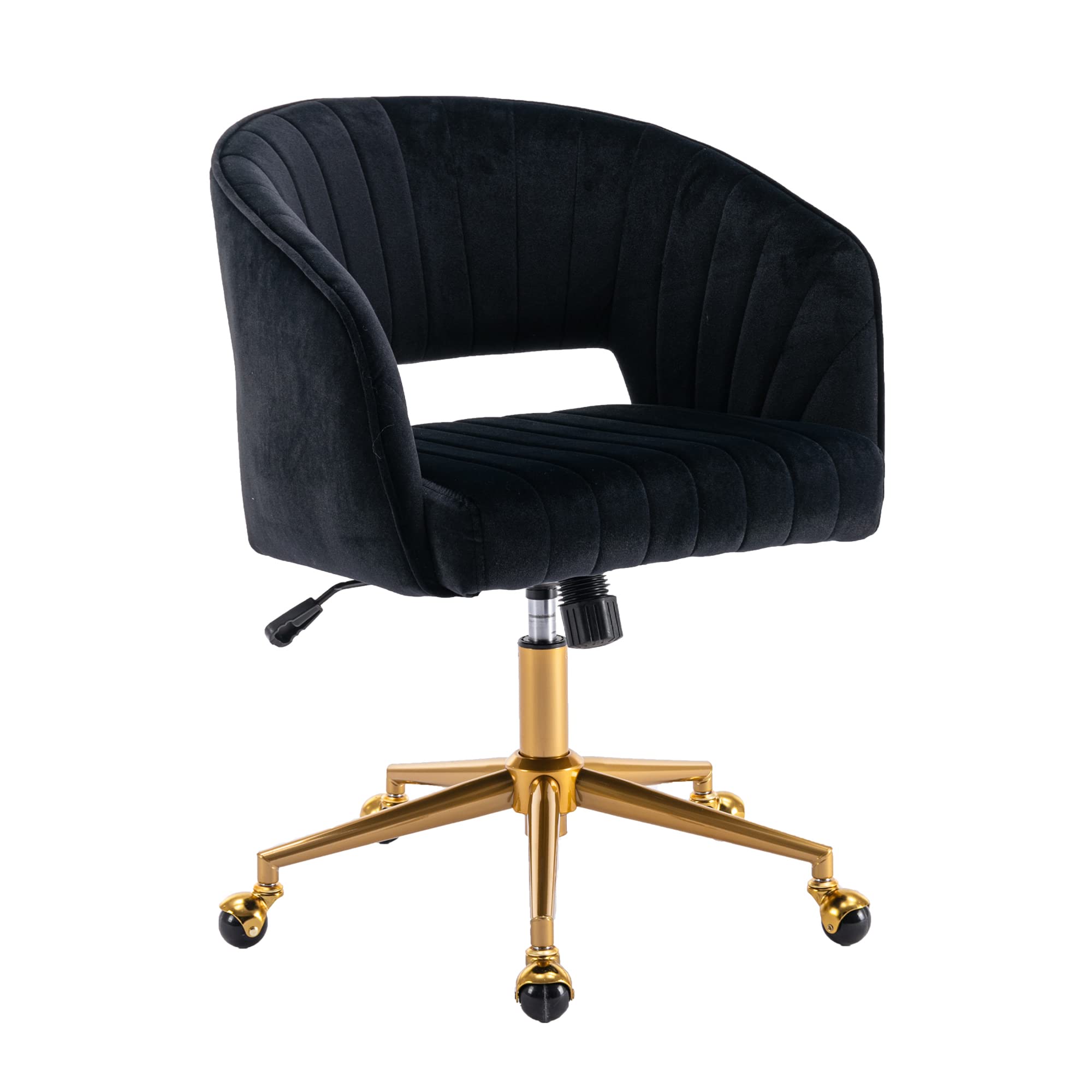 Home Office Chair Swivel Velvet Desk Chair Accent Armchair Upholstered Modern Tufted Chairs with Gold Base for Girls Women Ergonomic Study Seat Computer Task Stools for Living Room(Cream)