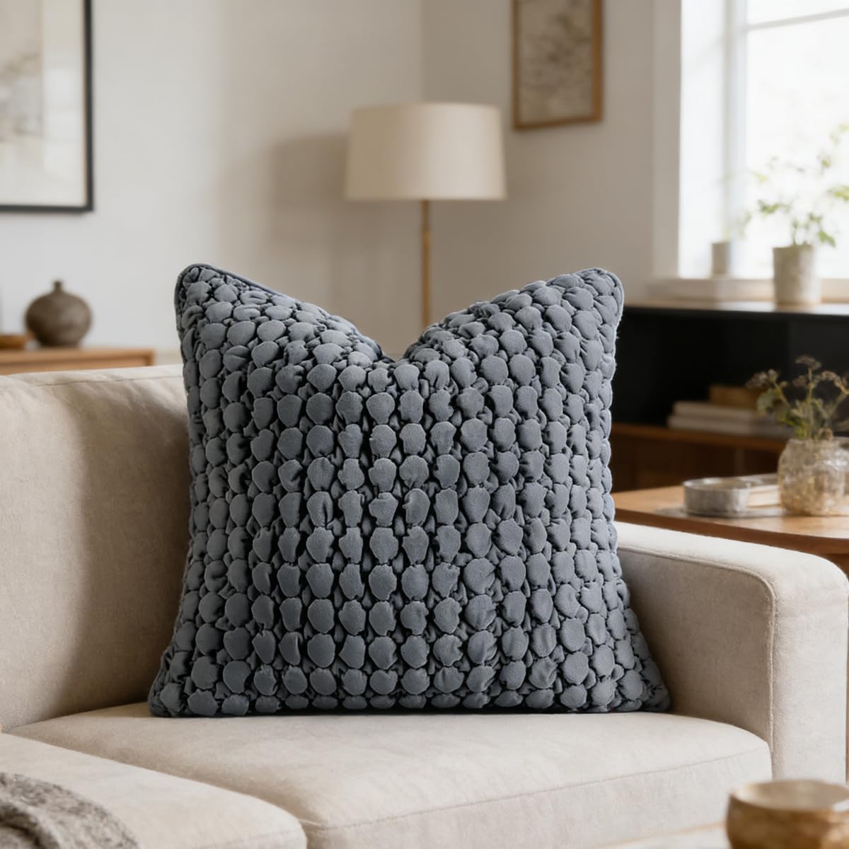 Pillow Covers 24x24 Set of 2 Velvet Euro Shams Decorative Farmhouse Pillowcases Boho Square Cushion Covers Soft Bubble Texture for Couch Sofa Bed Bedroom Car Living Room,Blue