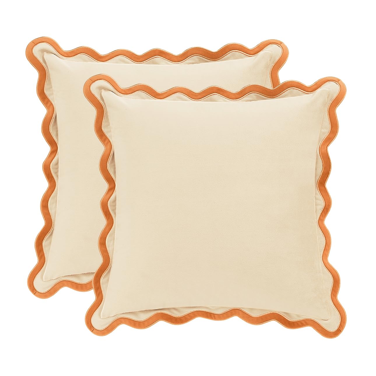 MONDAY MOOSE Decorative Throw Pillow Covers Cushion Cases, Set of 2 Soft Velvet Scalloped Wavy Edge Designs, Pillow Inserts Not Included (22x22 inch, Light Green/Light Blue)