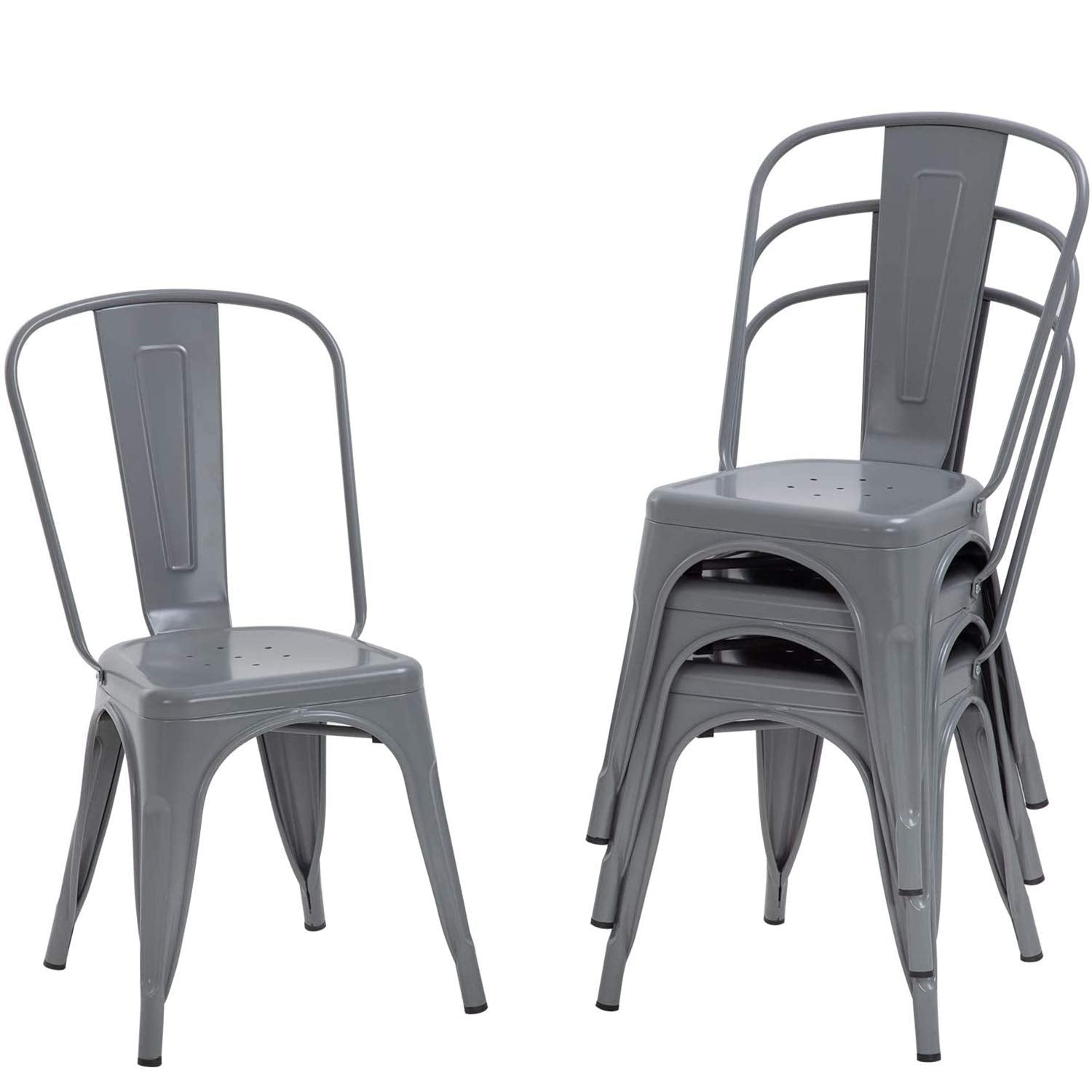 FDW | Metal Dining Chairs | Set of 4 | Black | Stackable Tolix Side Chairs with Backrest | Scratch-Resistant | Non-Slip Feet | Indoor/Outdoor Use | 330 lbs Capacity | for Kitchen & Restaurant