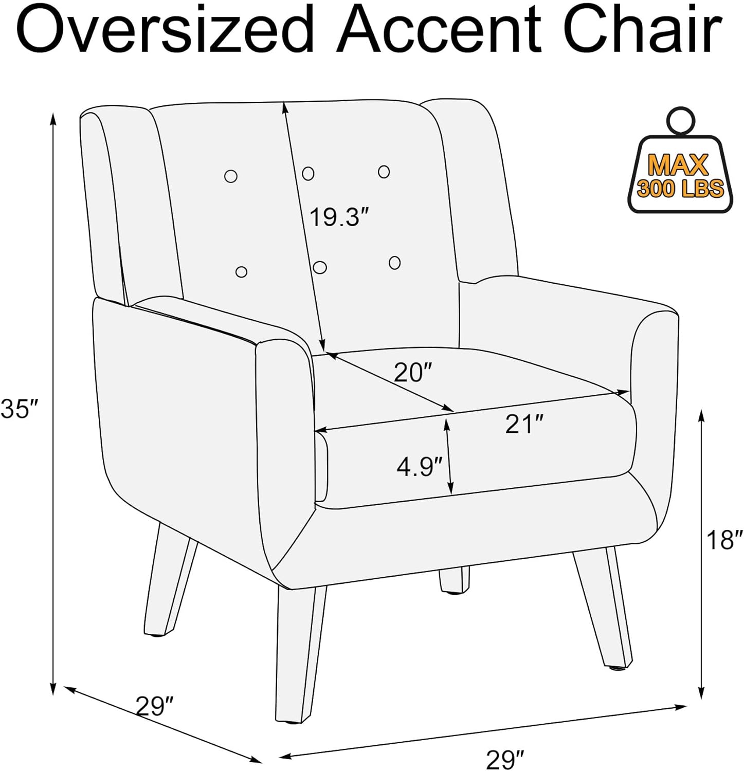 Linen Fabric Living Room Chairs, Accent Chair, Mid Century Modern Armchair for Living Room, Bedroom Button Tufted Upholstered Comfy Reading Sofas,Vanity Chair (2, Beige)