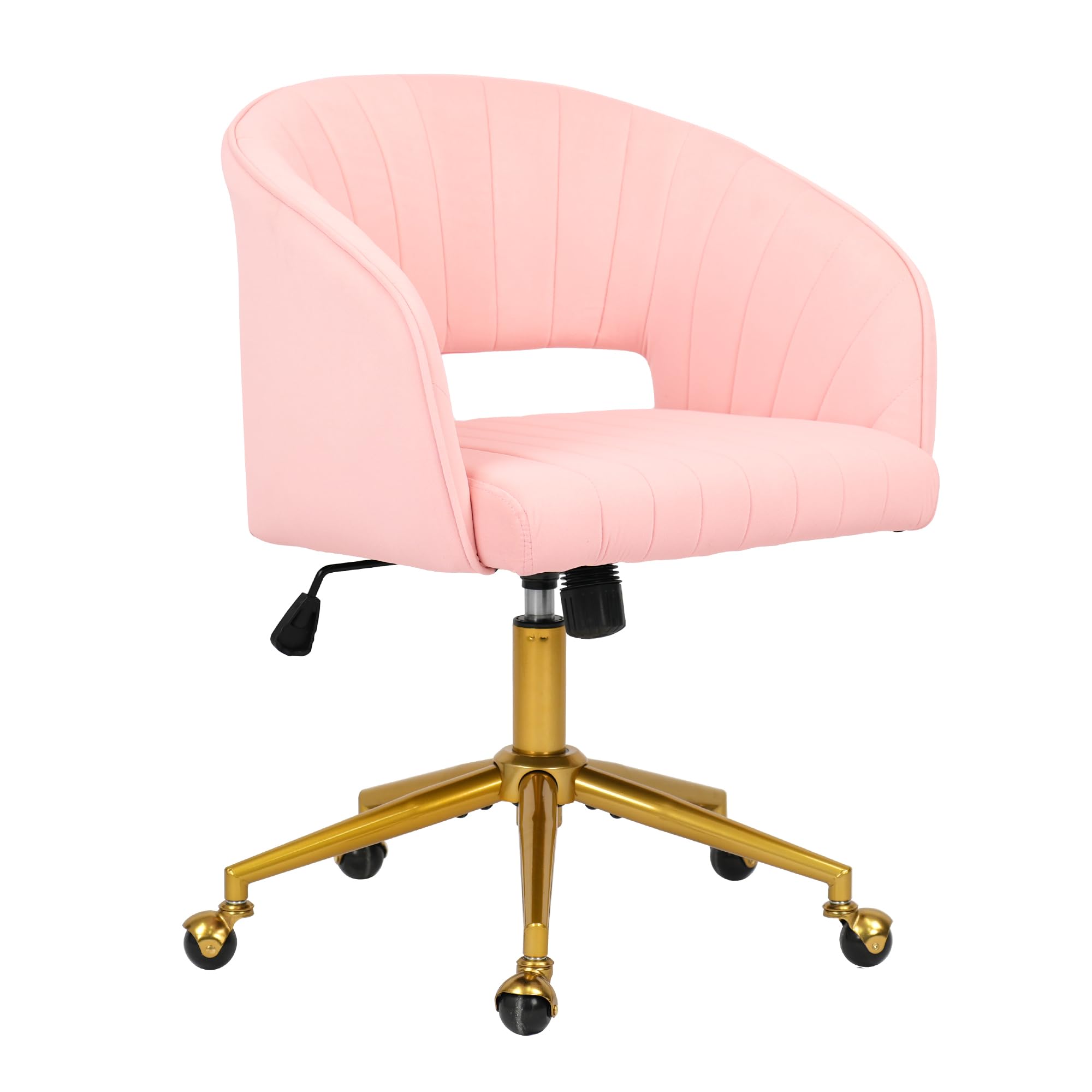 Home Office Chair Swivel Velvet Desk Chair Accent Armchair Upholstered Modern Tufted Chairs with Gold Base for Girls Women Ergonomic Study Seat Computer Task Stools for Living Room(Cream)