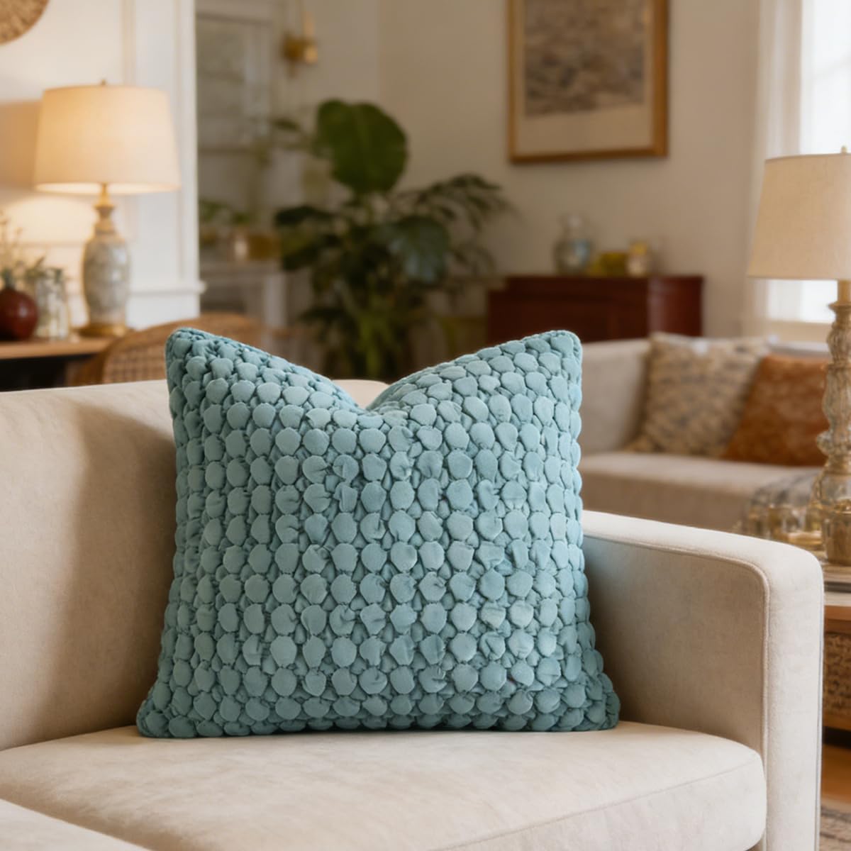 Pillow Covers 24x24 Set of 2 Velvet Euro Shams Decorative Farmhouse Pillowcases Boho Square Cushion Covers Soft Bubble Texture for Couch Sofa Bed Bedroom Car Living Room,Blue
