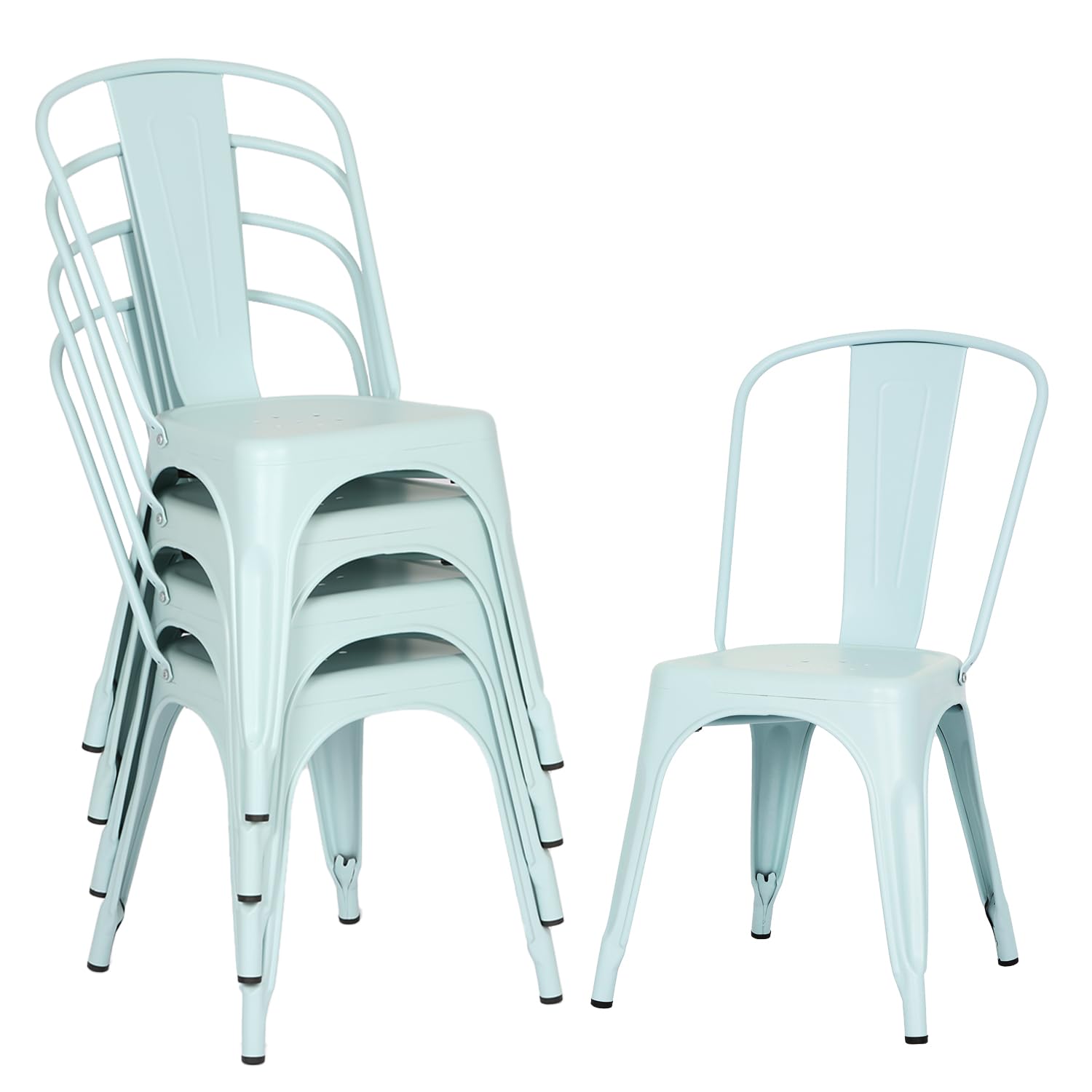 FDW | Metal Dining Chairs | Set of 4 | Black | Stackable Tolix Side Chairs with Backrest | Scratch-Resistant | Non-Slip Feet | Indoor/Outdoor Use | 330 lbs Capacity | for Kitchen & Restaurant