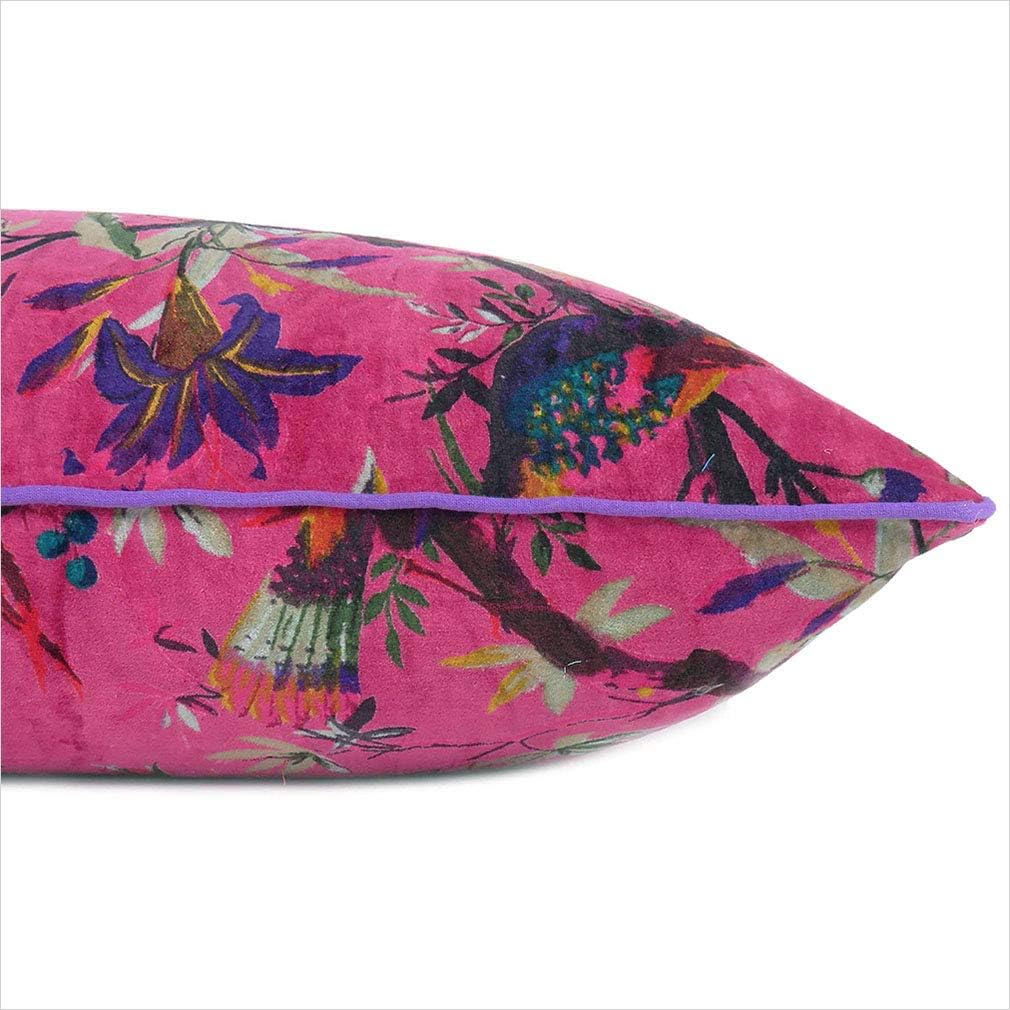 24x24 inch Burgundy Red Velvet Floral Flower Bird Throw Pillow Sofa Cushion Cover Case Couch Bohemian Accent Colorful Boho Chic Indian Handmade Cover Only