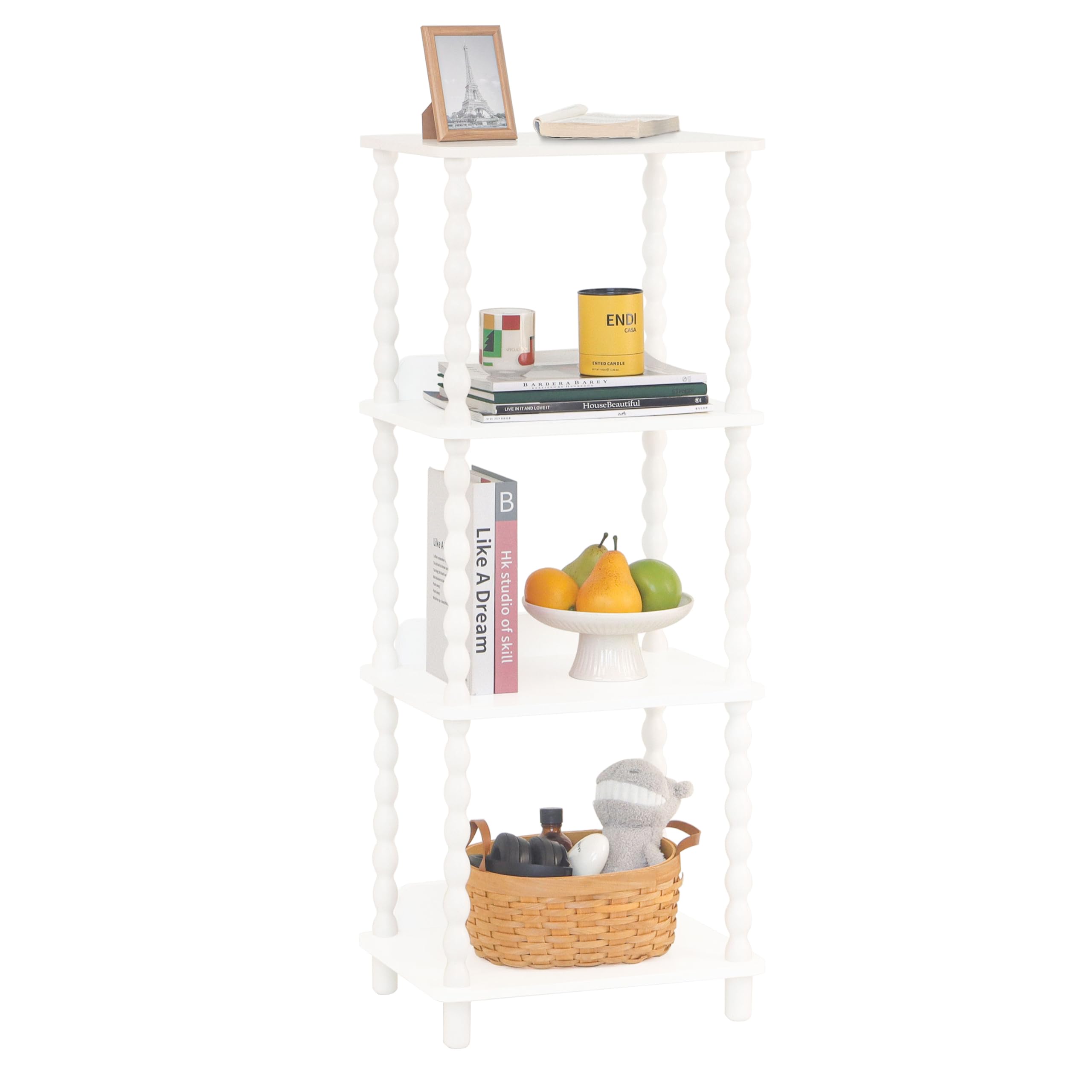 Fultyle Caramel Tan 4-Tier Open Wooden-Leg Bookshelf for Bedroom, Living Room & Office