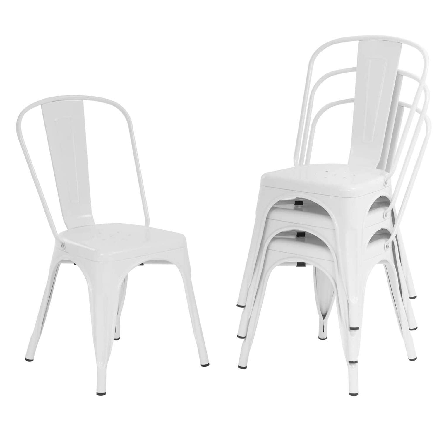 FDW | Metal Dining Chairs | Set of 4 | Black | Stackable Tolix Side Chairs with Backrest | Scratch-Resistant | Non-Slip Feet | Indoor/Outdoor Use | 330 lbs Capacity | for Kitchen & Restaurant
