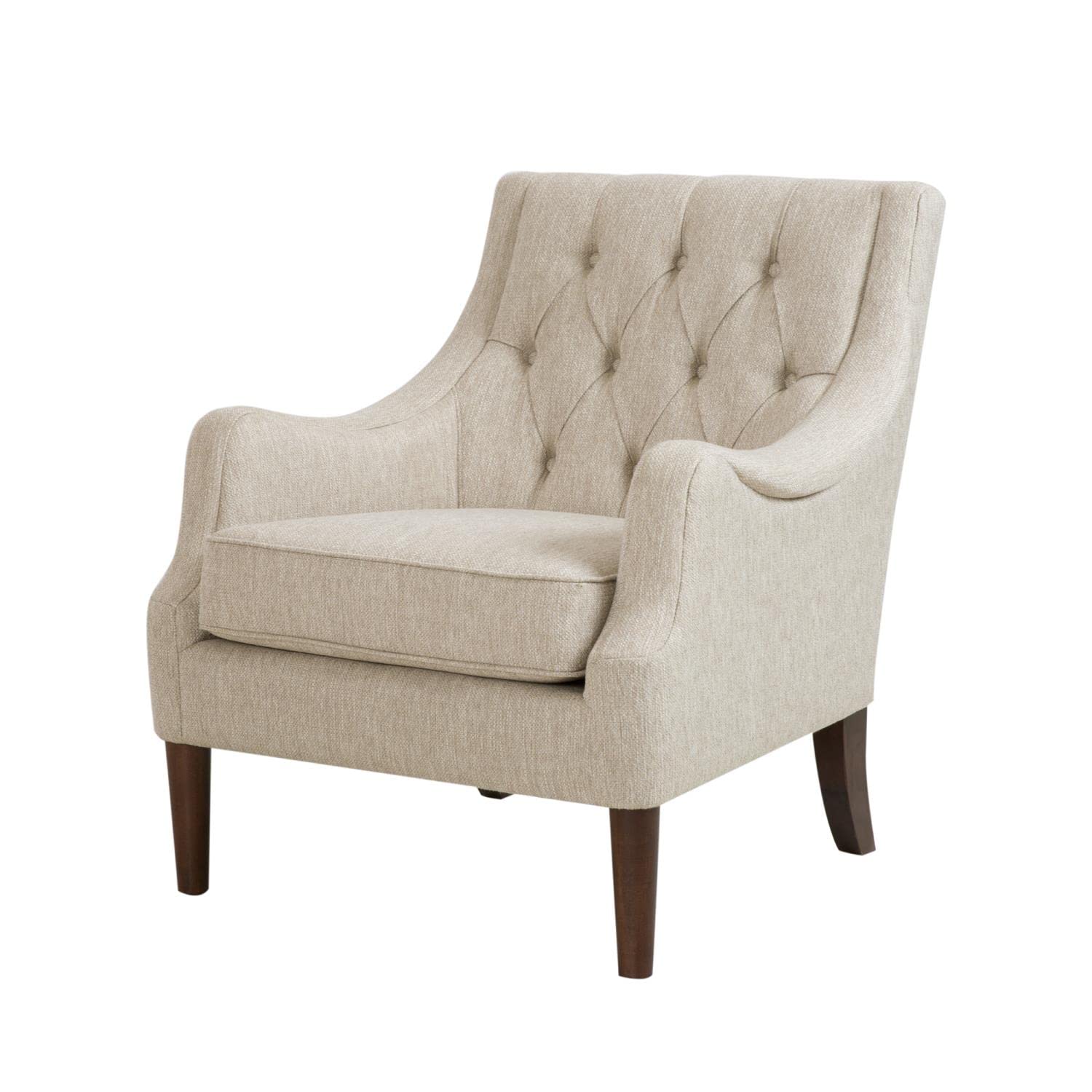 Madison Park Accent Chair for Living Room, Upholstered Button Tufted Back, Removable 5.75" T Seat Cushion, Solid Wood Legs, Modern Accent Armchair Family Room Furniture, Bedroom Chair, 29.25"W Beige