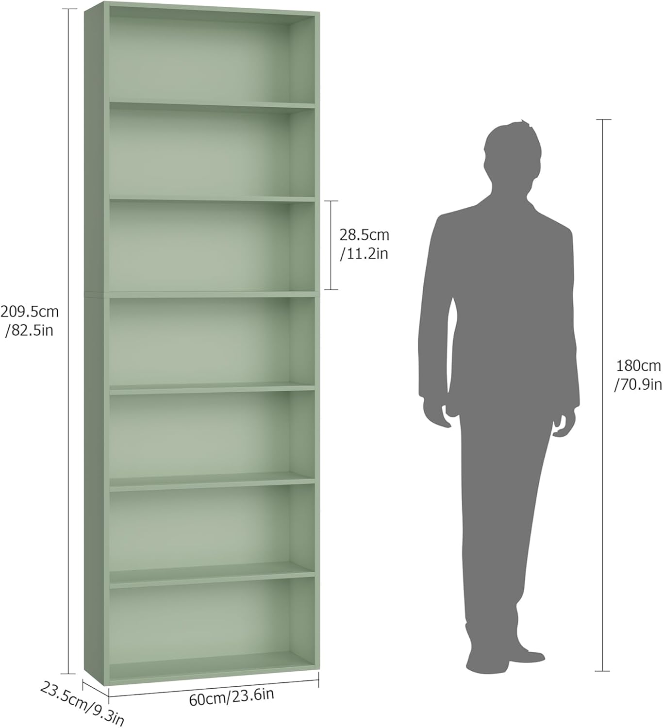 FACBOTALL 82" Tall Bookshelf, 7-Tier Open Shelves Bookcase, Freestanding Display Storage Shelves, Tall Bookcase Home Decor Furniture for Home Office, Living Room, Bedroom, Green