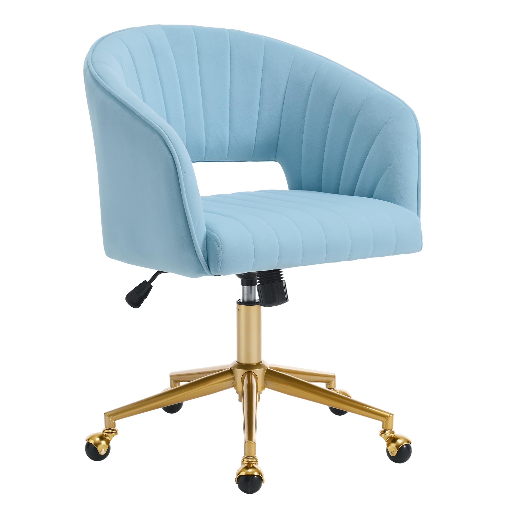 Home Office Chair Swivel Velvet Desk Chair Accent Armchair Upholstered Modern Tufted Chairs with Gold Base for Girls Women Ergonomic Study Seat Computer Task Stools for Living Room(Cream)