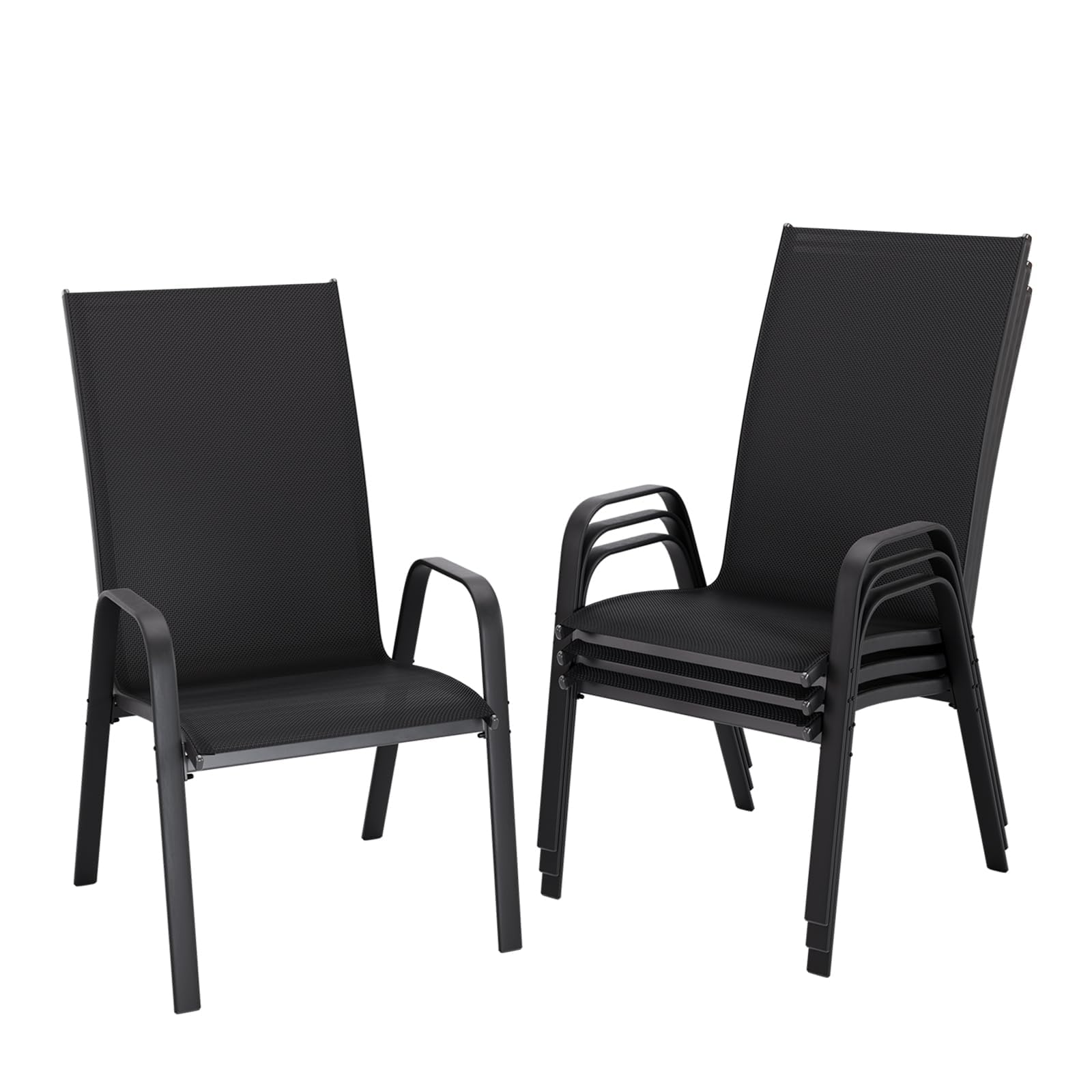 JEAREY Patio Dining Chairs Set of 4, Outdoor Stackable Dining Furniture Set, All Weather Dining Set for Lawn, Garden, Backyard, Poolside, Deep Gray