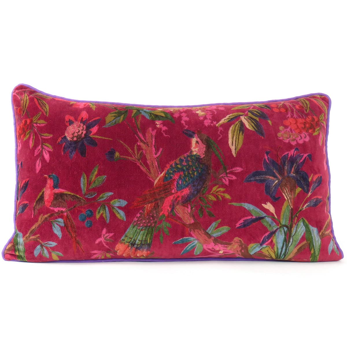 24x24 inch Burgundy Red Velvet Floral Flower Bird Throw Pillow Sofa Cushion Cover Case Couch Bohemian Accent Colorful Boho Chic Indian Handmade Cover Only