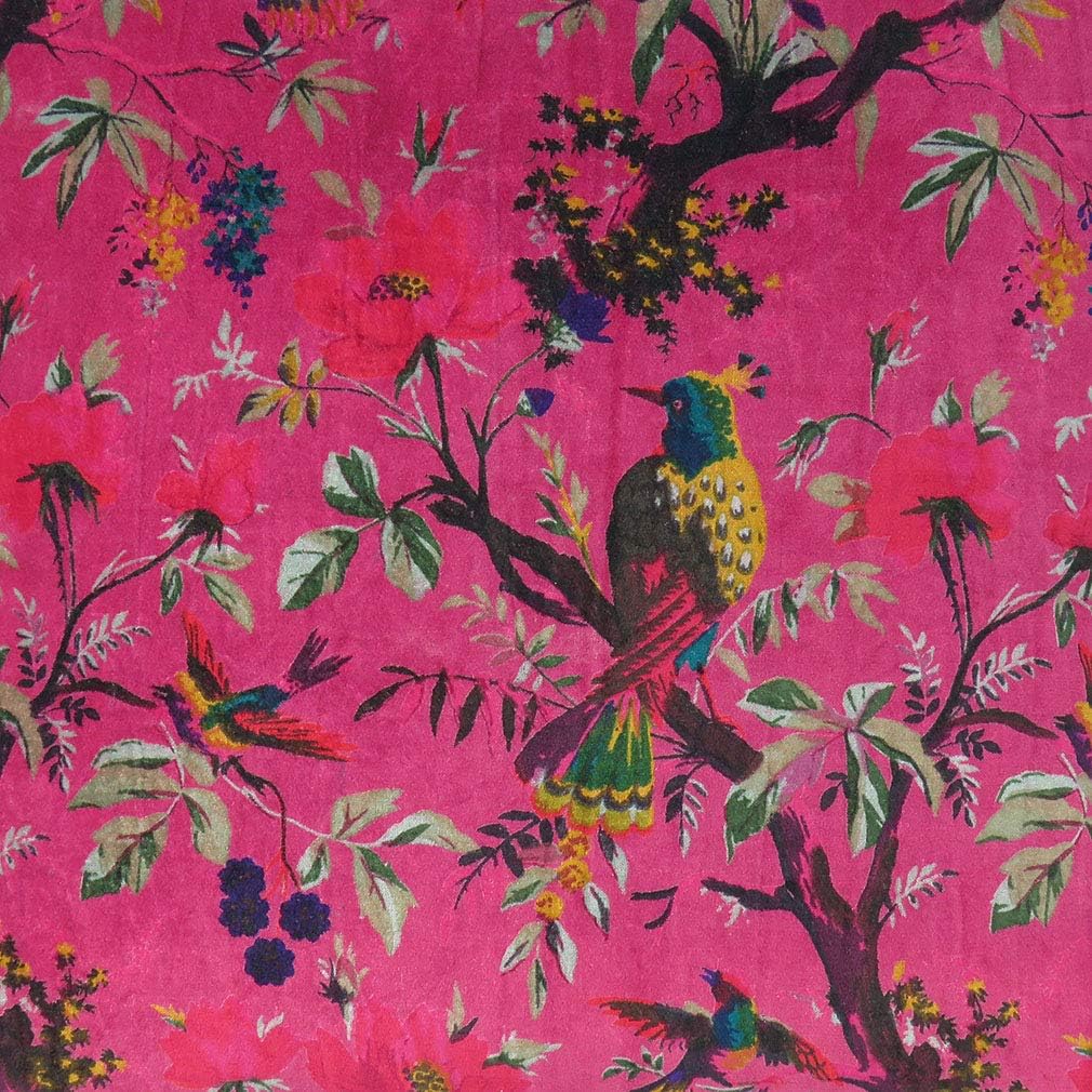 24x24 inch Burgundy Red Velvet Floral Flower Bird Throw Pillow Sofa Cushion Cover Case Couch Bohemian Accent Colorful Boho Chic Indian Handmade Cover Only
