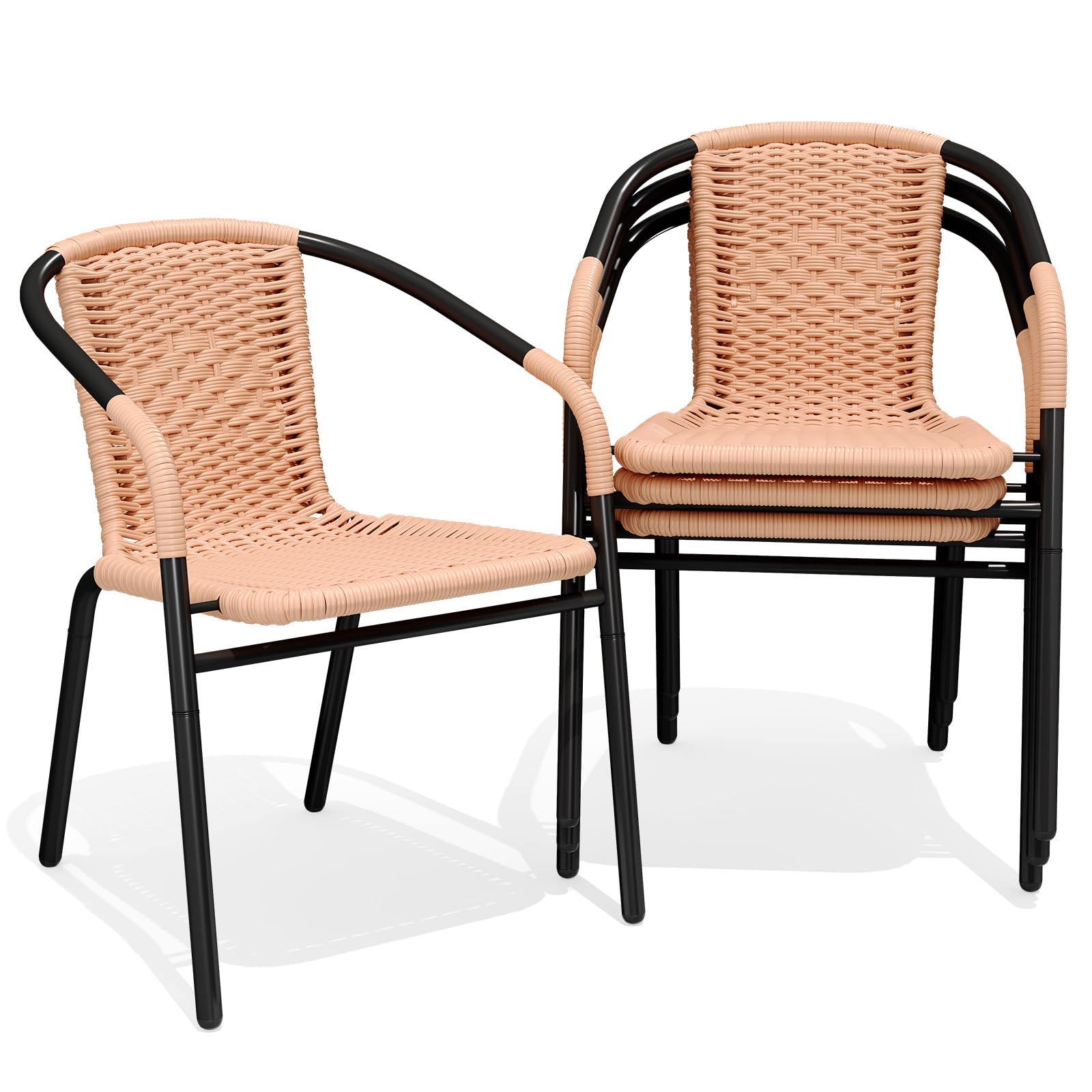 JEAREY Outdoor Patio Rattan Dining Chairs Set of 4, All Weather Stackable Dining Chairs for Lawn, Restaurant, Garden, Brown