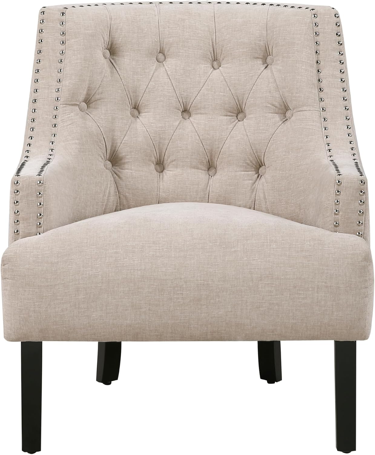 Lexicon Accent Chair Reading Chair Comfy Chair for Bedroom, Upholstered Armchair with Solid Wood Frame, Tufted Cushion Nail Head Trim, Single Sofa Chair for Living Room, Office, Taupe Chenille
