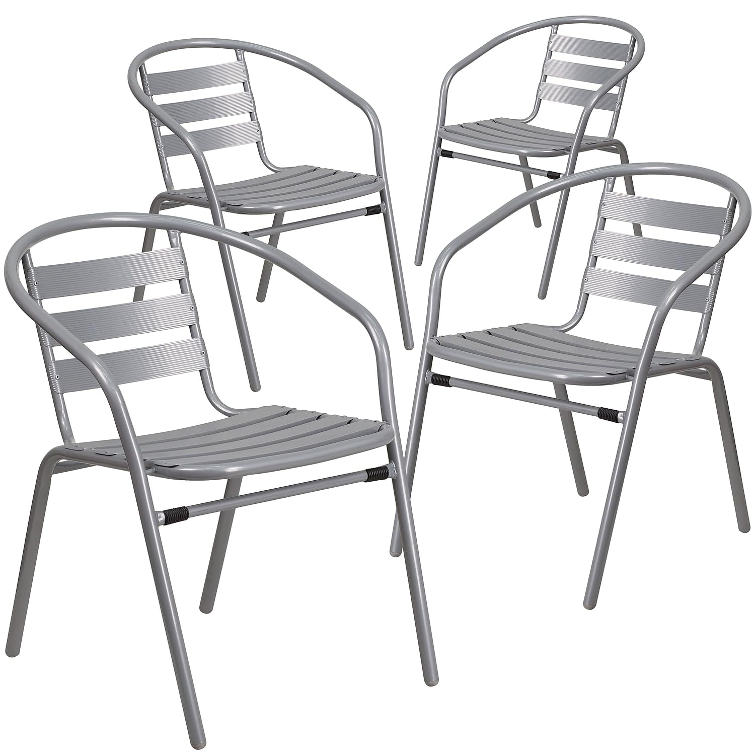 Flash Furniture Aluminum Slat Back Stacking Outdoor Restaurant Chairs, Modern Stackable Patio Chairs for Restaurants, Set of 4, Black
