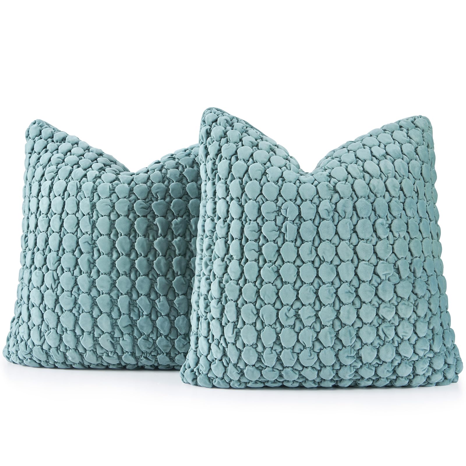 Pillow Covers 24x24 Set of 2 Velvet Euro Shams Decorative Farmhouse Pillowcases Boho Square Cushion Covers Soft Bubble Texture for Couch Sofa Bed Bedroom Car Living Room,Blue