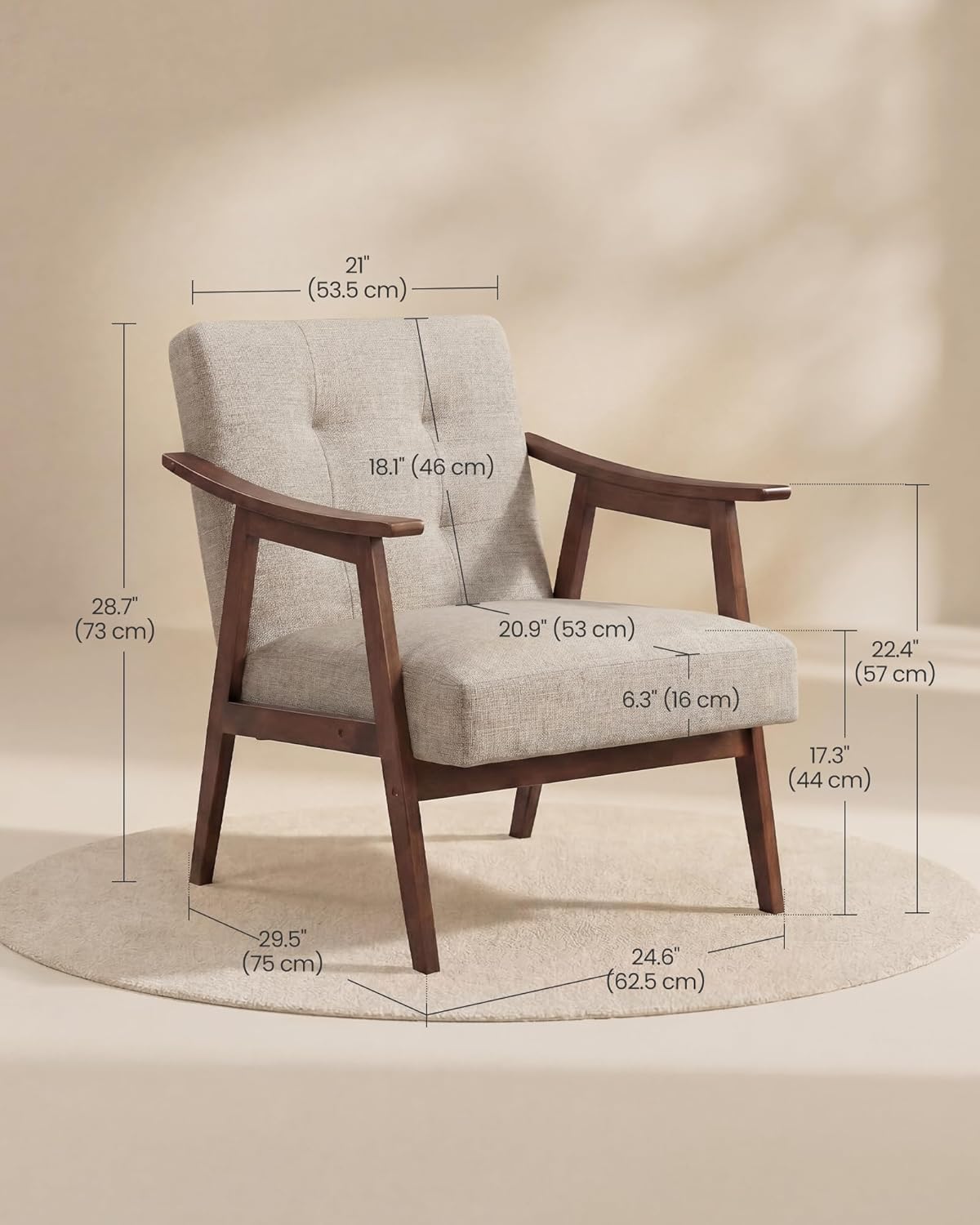 VASAGLE Accent Chair, Armchair, Button Tufted Living Room Chair, Thick Cushion, Mid Century Modern Lounge Seating for Bedroom, Reading Nook, Home Office, Beige ULYY200LZ01S