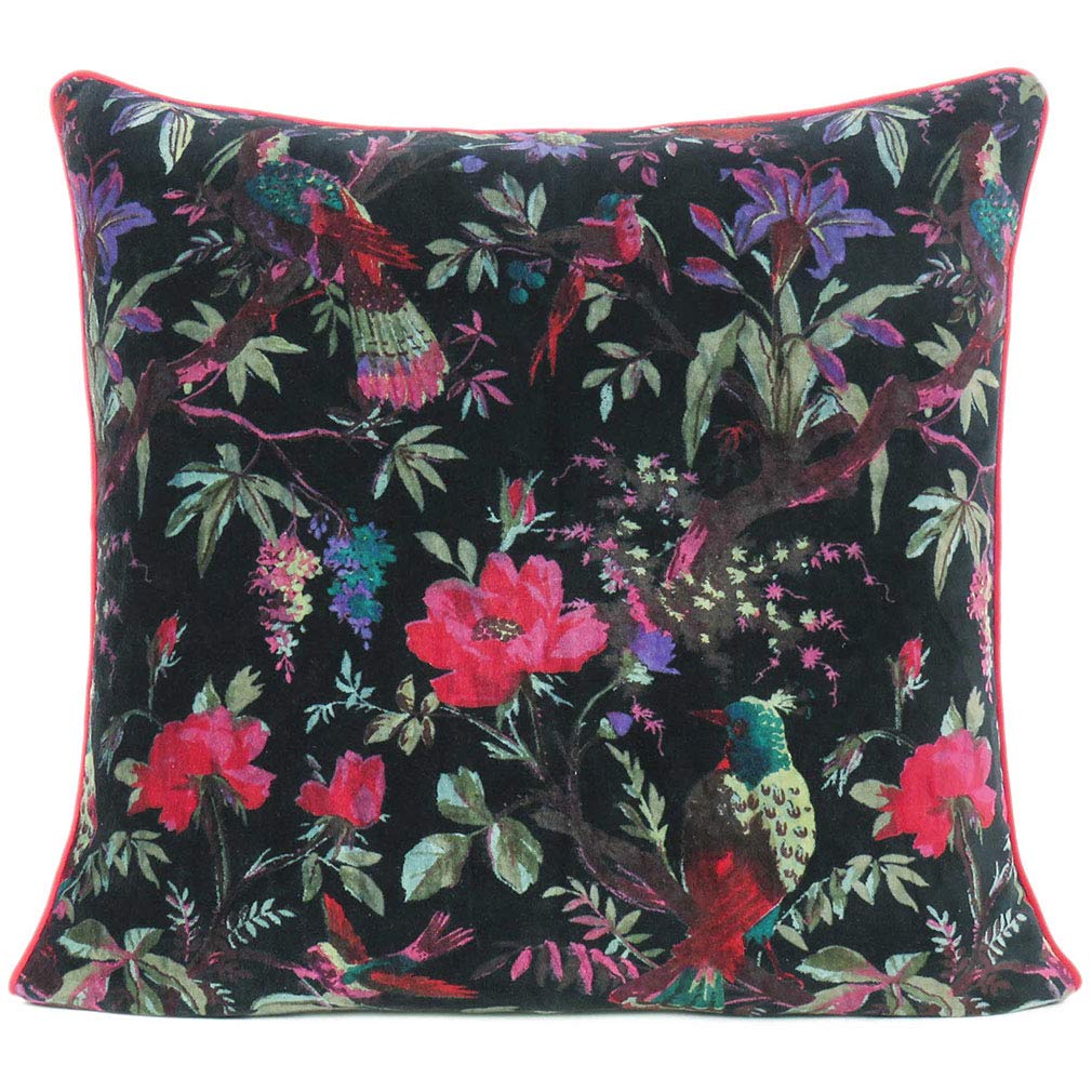 24x24 inch Burgundy Red Velvet Floral Flower Bird Throw Pillow Sofa Cushion Cover Case Couch Bohemian Accent Colorful Boho Chic Indian Handmade Cover Only