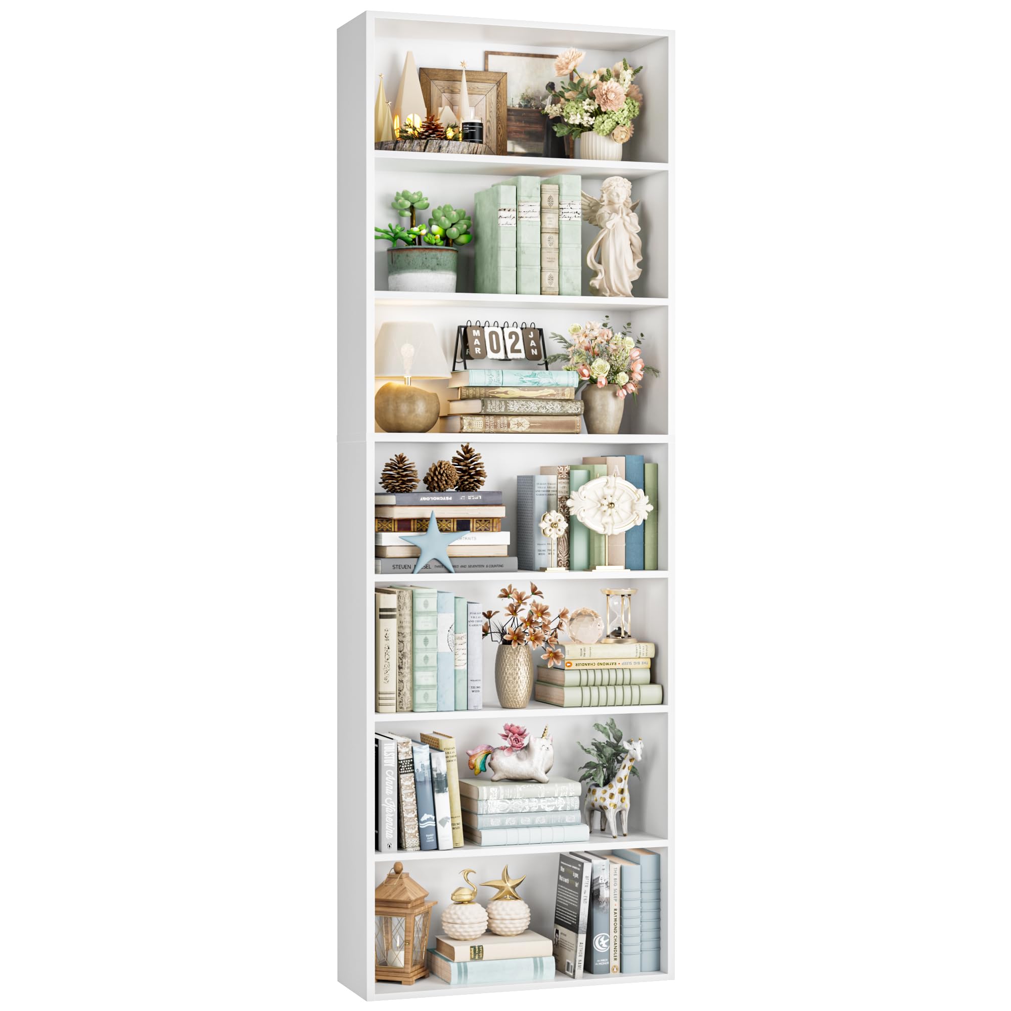 FACBOTALL 82" Tall Bookshelf, 7-Tier Open Shelves Bookcase, Freestanding Display Storage Shelves, Tall Bookcase Home Decor Furniture for Home Office, Living Room, Bedroom, Green