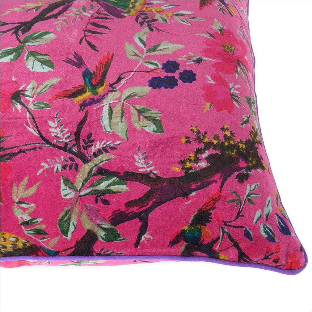 24x24 inch Burgundy Red Velvet Floral Flower Bird Throw Pillow Sofa Cushion Cover Case Couch Bohemian Accent Colorful Boho Chic Indian Handmade Cover Only