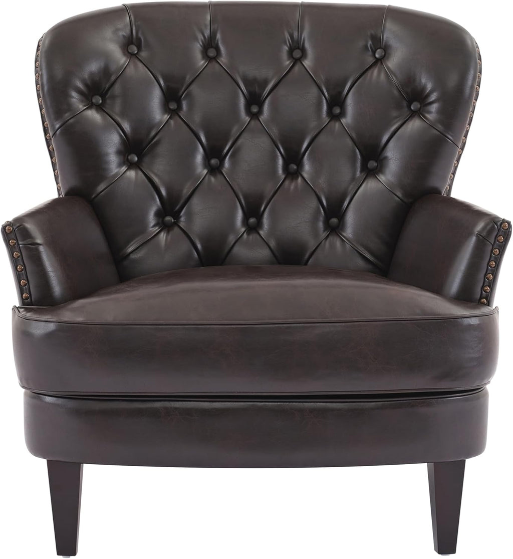 Christopher Knight Home Tafton Tufted Leather Club Chair, Brown 35D x 33.5W x 34.5H in