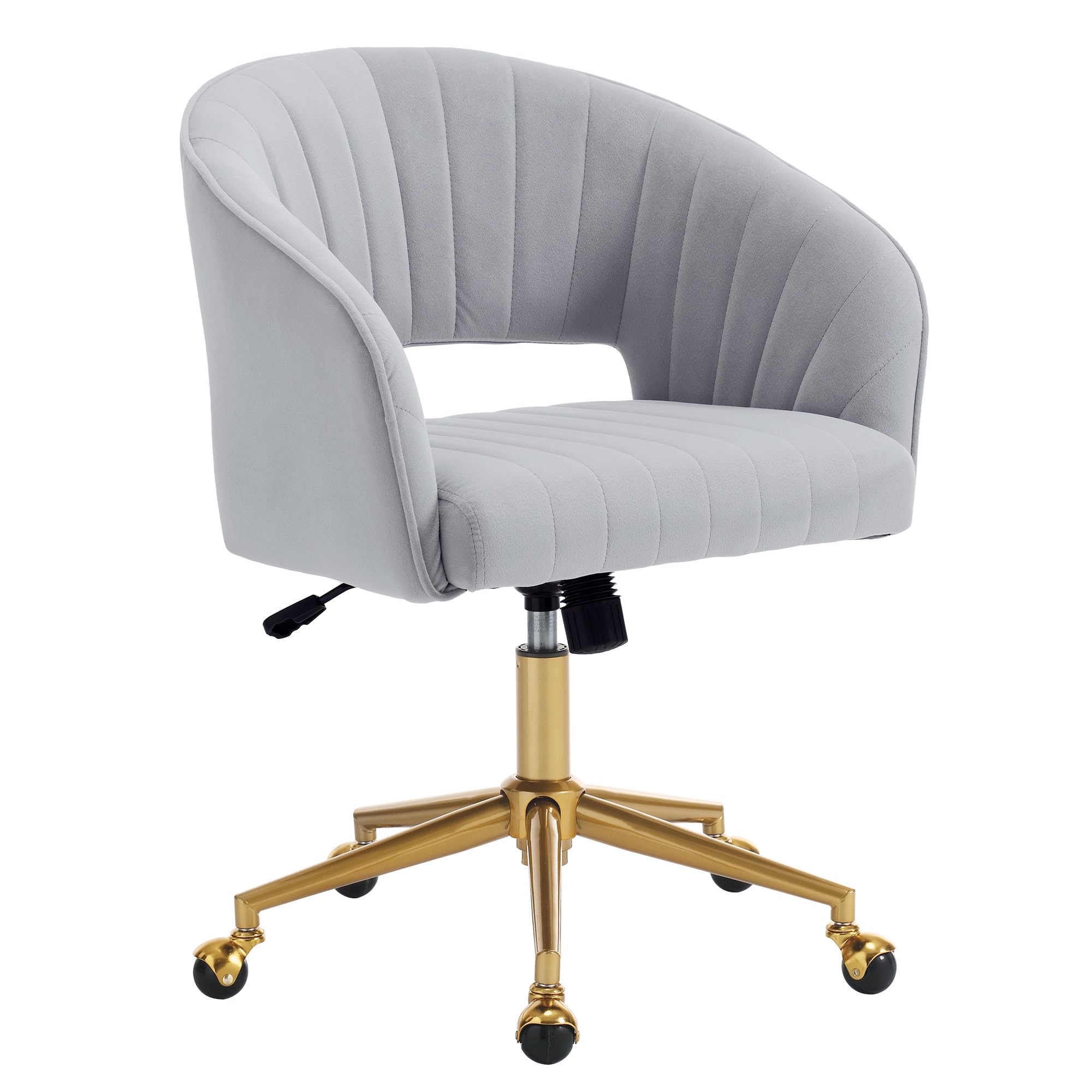 Home Office Chair Swivel Velvet Desk Chair Accent Armchair Upholstered Modern Tufted Chairs with Gold Base for Girls Women Ergonomic Study Seat Computer Task Stools for Living Room(Cream)