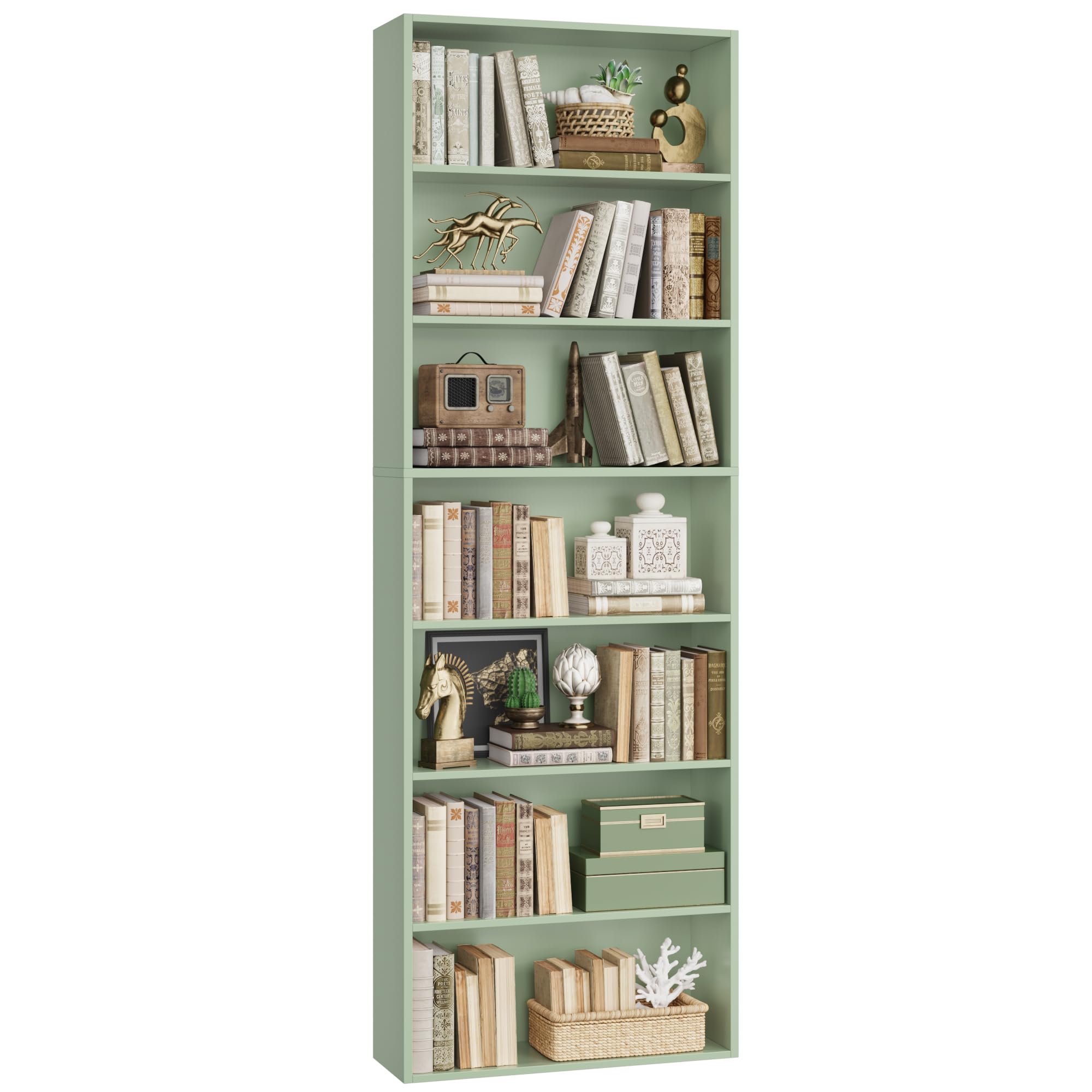 FACBOTALL 82" Tall Bookshelf, 7-Tier Open Shelves Bookcase, Freestanding Display Storage Shelves, Tall Bookcase Home Decor Furniture for Home Office, Living Room, Bedroom, Green