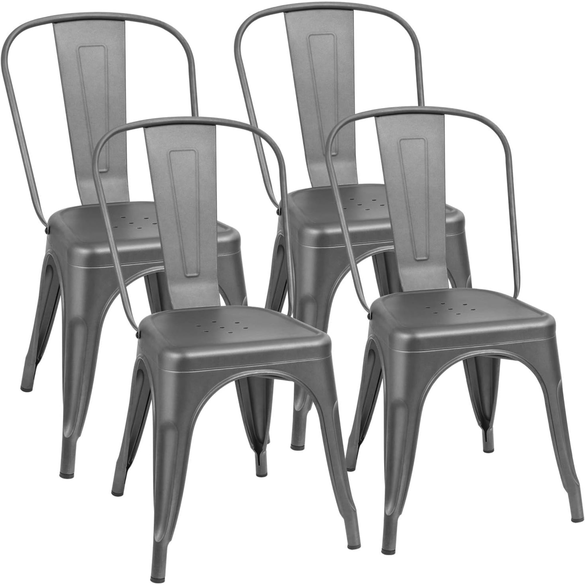 Furmax Metal Dining Chair Indoor Outdoor Use Stackable Classic Trattoria Chair Chic Dining Bistro Cafe Side Metal Chairs Set of 4 (Gun)