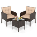 Tangkula 3 Piece Wicker Chairs with Glass Top Coffee Table, Thick Cushions, All Weather Garden Lawn Poolside Backyard Porch Outdoor Patio Furniture Set for 2 (Turquoise)