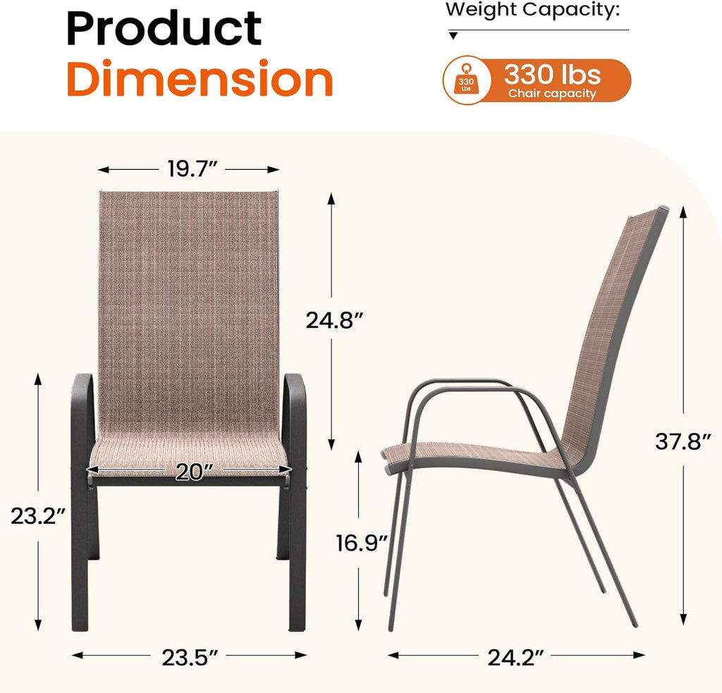 JEAREY Patio Dining Chairs Set of 4, Outdoor Stackable Dining Furniture Set, All Weather Dining Set for Lawn, Garden, Backyard, Poolside, Brown