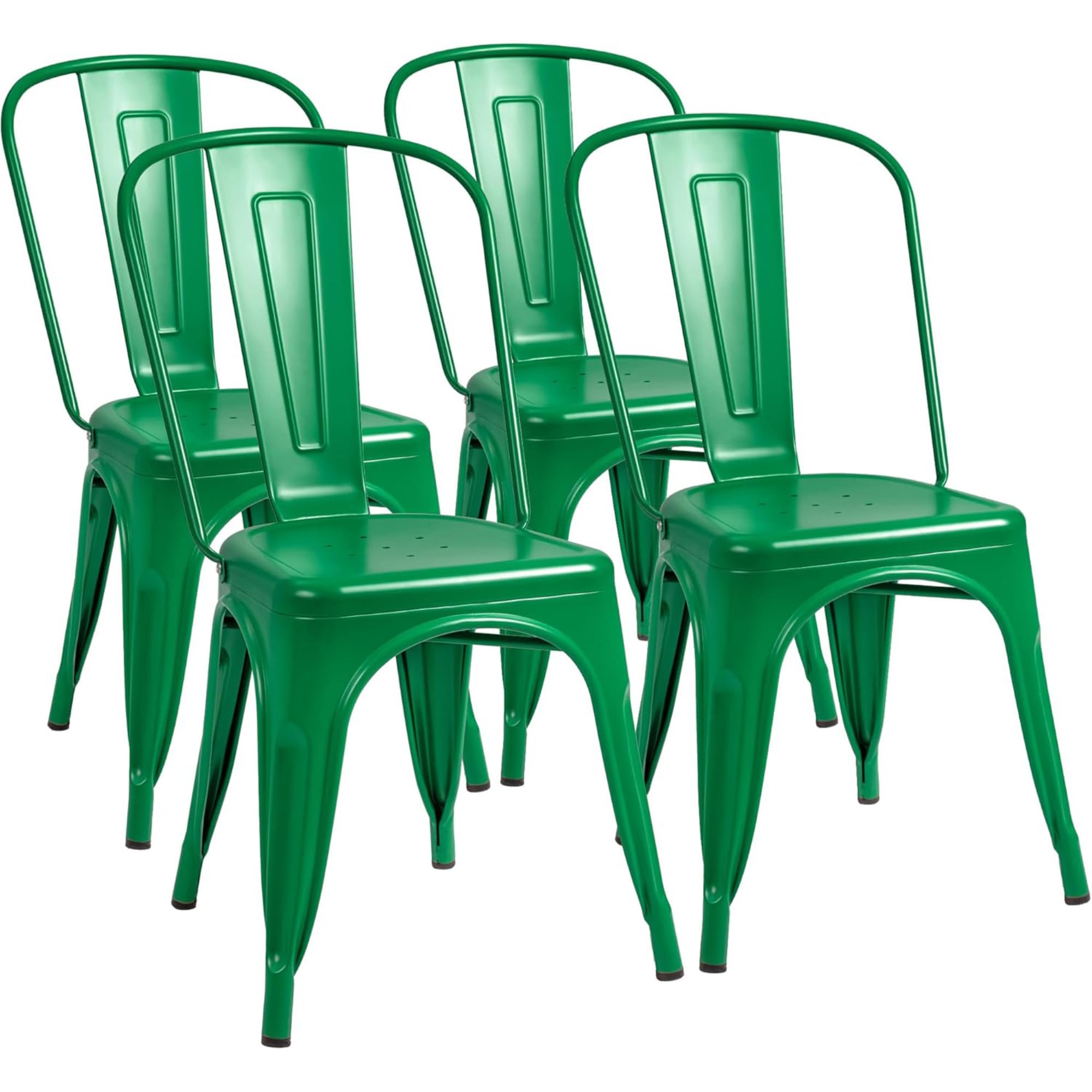Furmax Metal Dining Chair Indoor Outdoor Use Stackable Classic Trattoria Chair Chic Dining Bistro Cafe Side Metal Chairs Set of 4 (Gun)