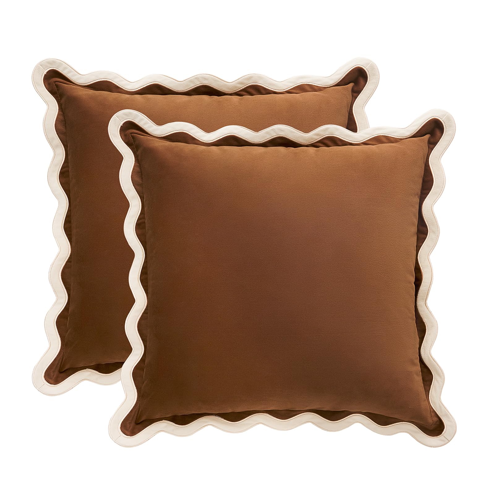 MONDAY MOOSE Decorative Throw Pillow Covers Cushion Cases, Set of 2 Soft Velvet Scalloped Wavy Edge Designs, Pillow Inserts Not Included (22x22 inch, Light Green/Light Blue)